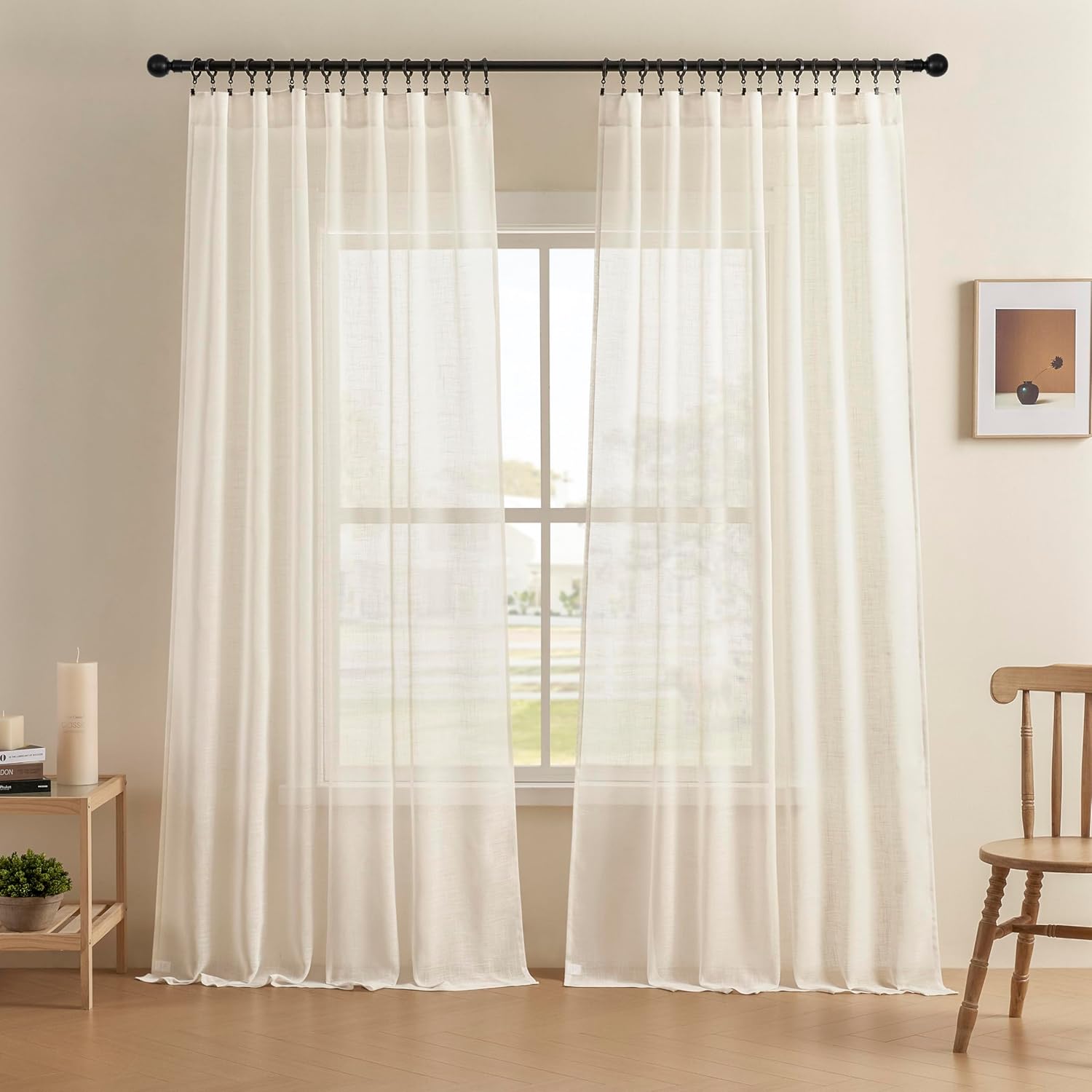 Joydeco Linen Curtains 96 inch Length 2 Panel Set, Light Filtering Curtain for Living Room Bedroom, 52 inch Wide Drapes with Rod Pocket Back Tab (96" Lx52 W, Ivory on Linen)