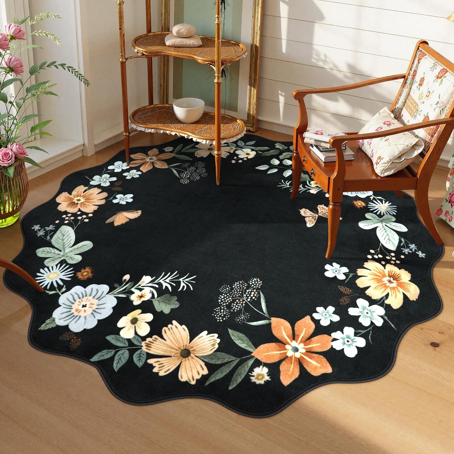 Lahome Floral Washable Rugs 8x10, Non-Slip Soft Green Rug Stain Resistant, Ultra-Thin 8x10 Rugs for Living Room Easy Clean Boho Accent Carpet for Dining Room Office(8x10ft,Green)