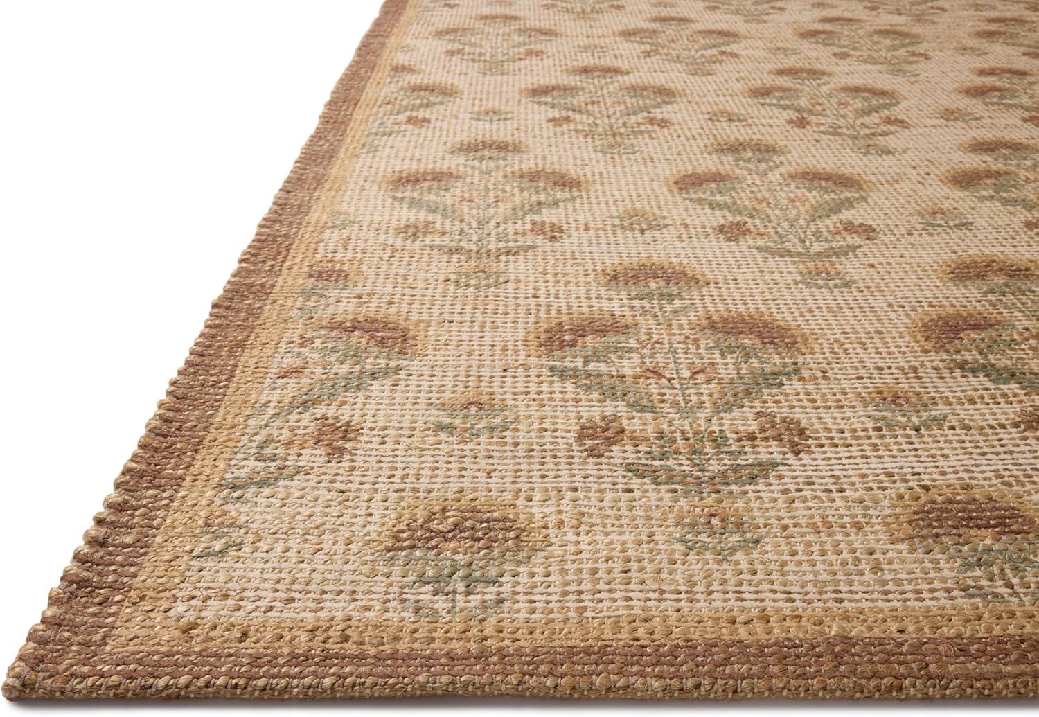 Loloi Chris Loves Julia Rue Collection RUE-01 Wheat/Sage 3'-6" x 5'-6" Accent Rug Jute Neutral Floral Living Room Bedroom Rug