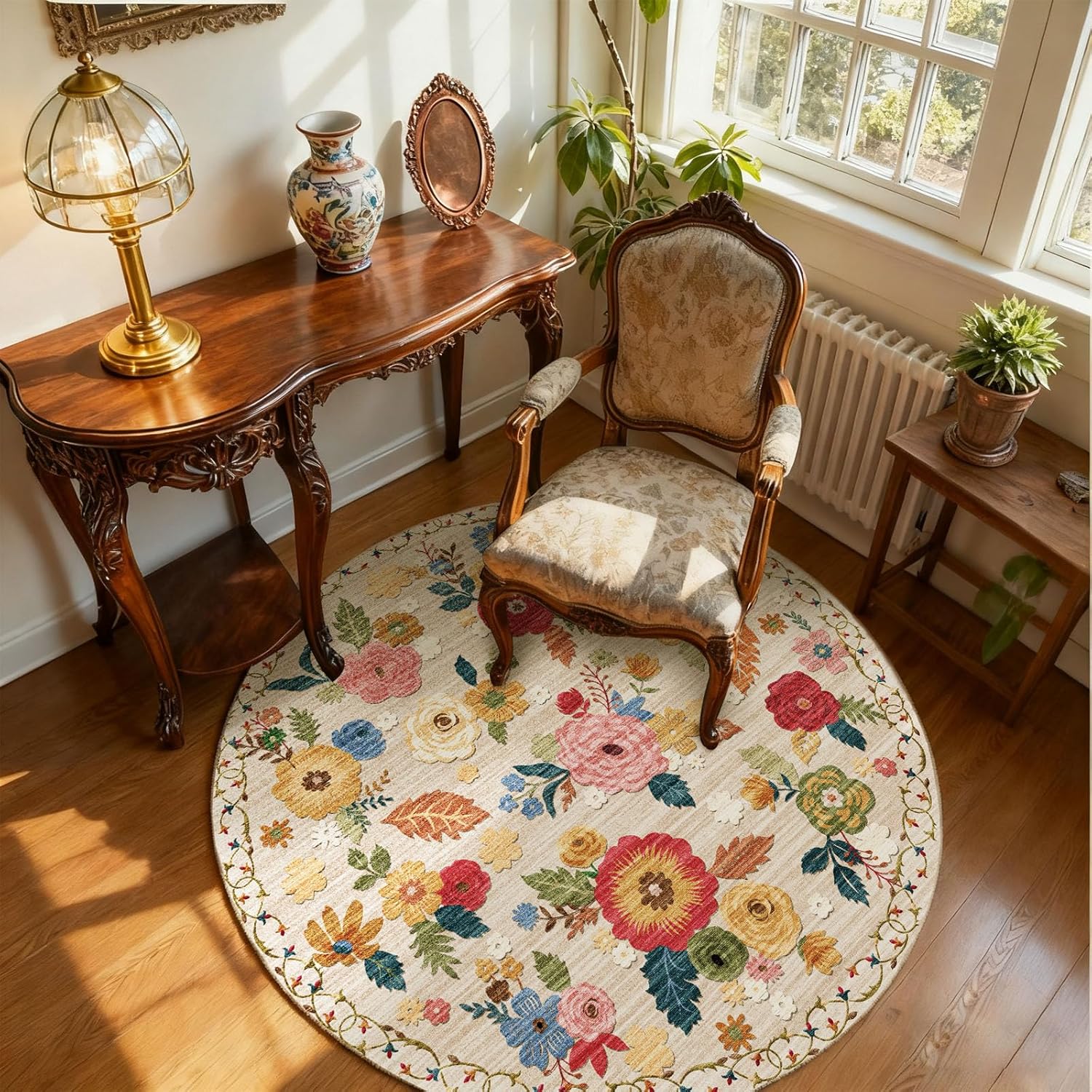 8x10 Area Rugs for Living Room: Washable Rug Stain Resistant Distressed Vintage Floral Rug Non Slip Low Pile Faux Wool Soft Large Area Rugs for Bedroom Bedside Farmhouse Dining Room Kids Nursery