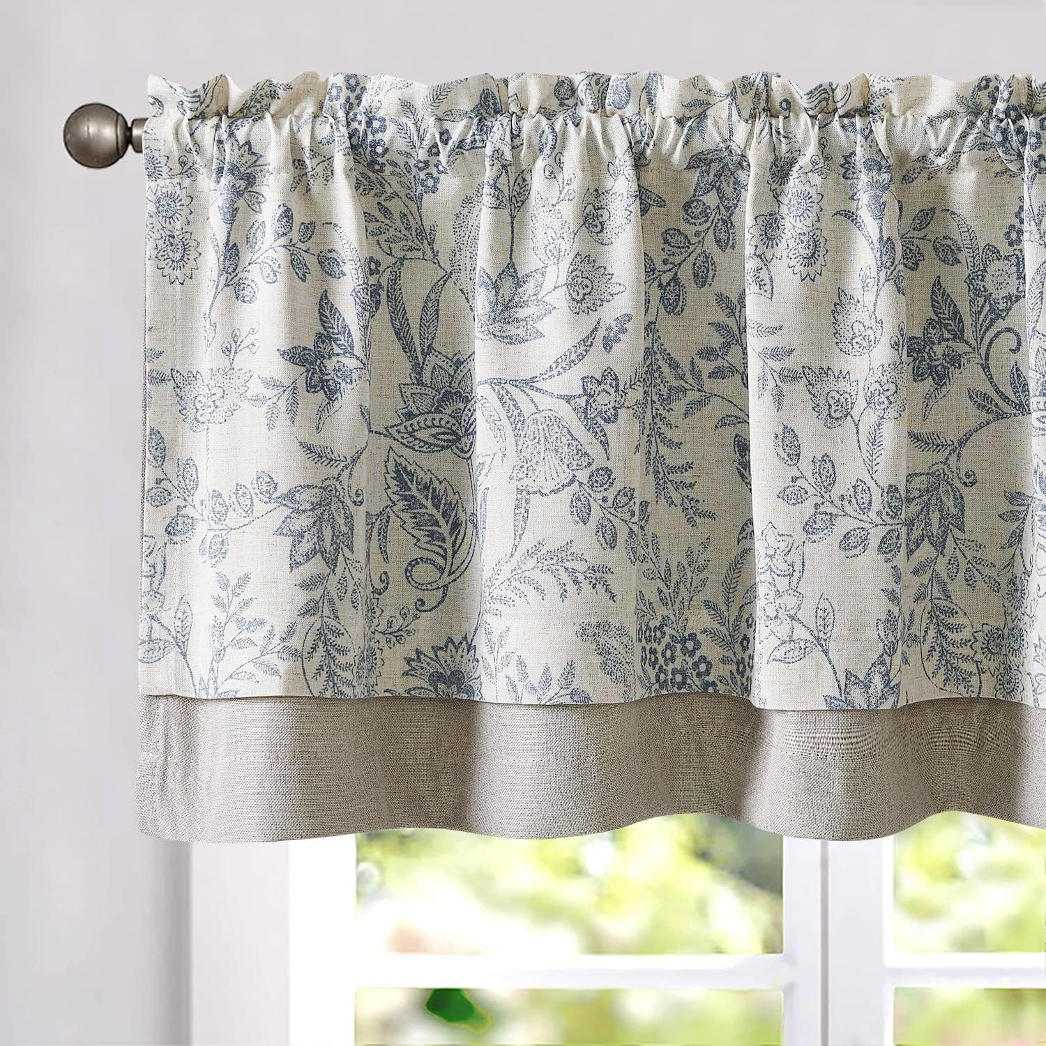 JINCHAN Linen Valance Kitchen Curtain for Windows Double Layer 16 Inch for Living Room Bedroom Bathroom Window Treatment Blackout Vintage Rustic Farmhouse Cottagecore Rod Pocket 1 Panel Taupe on Beige