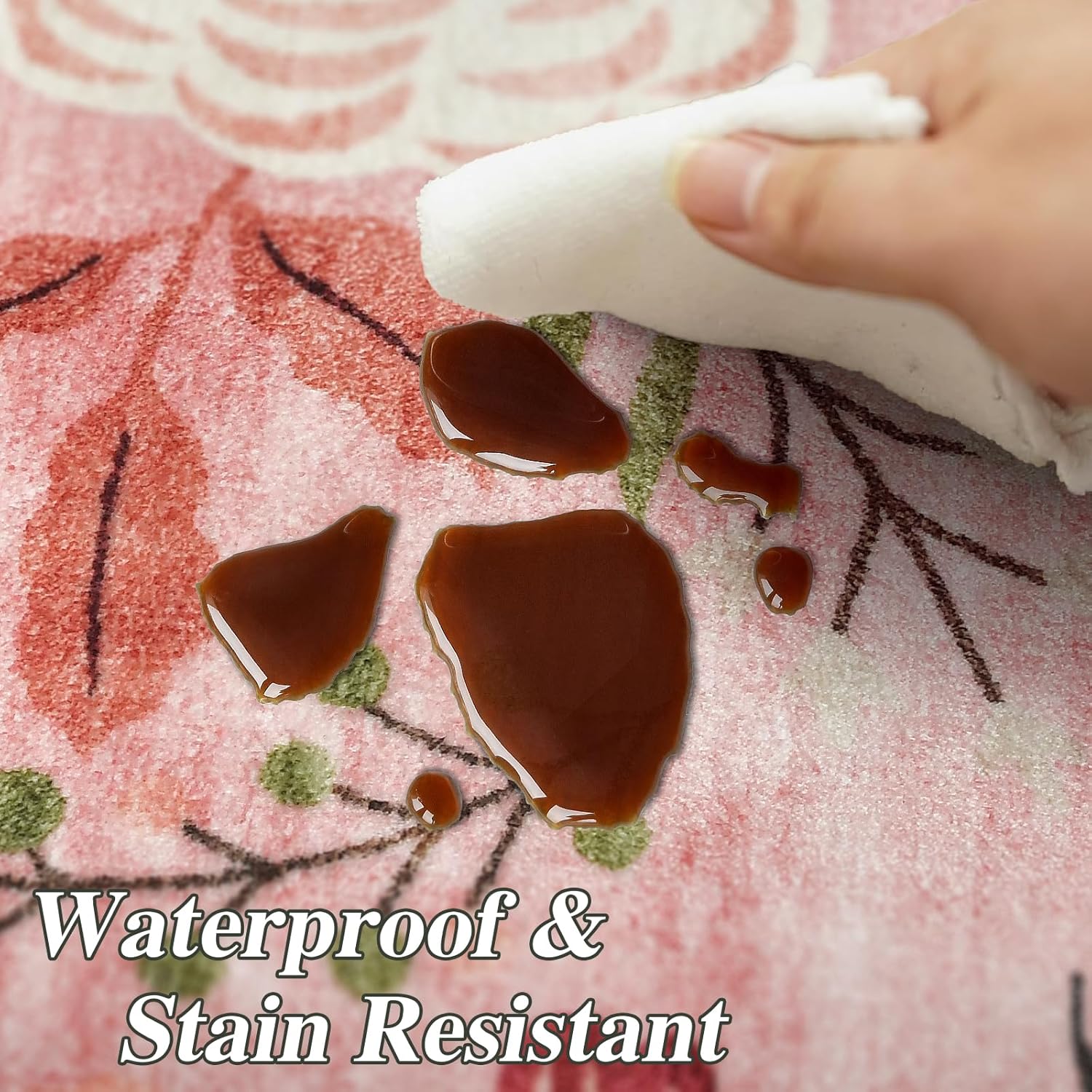 8x10 Washable Area Rug for Living Room, Floral Non-Slip Non-Shedding & Easy Care, Large Soft Low Pile Indoor Floor Carpet for Living Room, Bedroom, Farmhouse, Dining Room, Kids Playroom, Pink