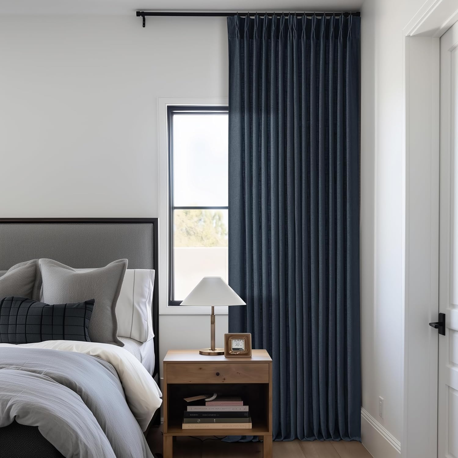 Natural Pinch Pleated Linen Curtains 84 Inch Length 2 Panels for Living Room Bedroom Textured Cream Ivory Birch Semi Sheer Boho Neutral Back Tab Pinch Pleat Hooks Rings Window Curtain 84 Inches Long