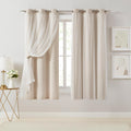 Bujasso Beige 90% Blackout Curtains with Sheer Overlay Mix and Match Double Layer Thermal Insulated Window Panels 84 inch for Living Room Bedroom Beige Drapes with Tiebacks Grommet Top 37" Wx84 Lx2