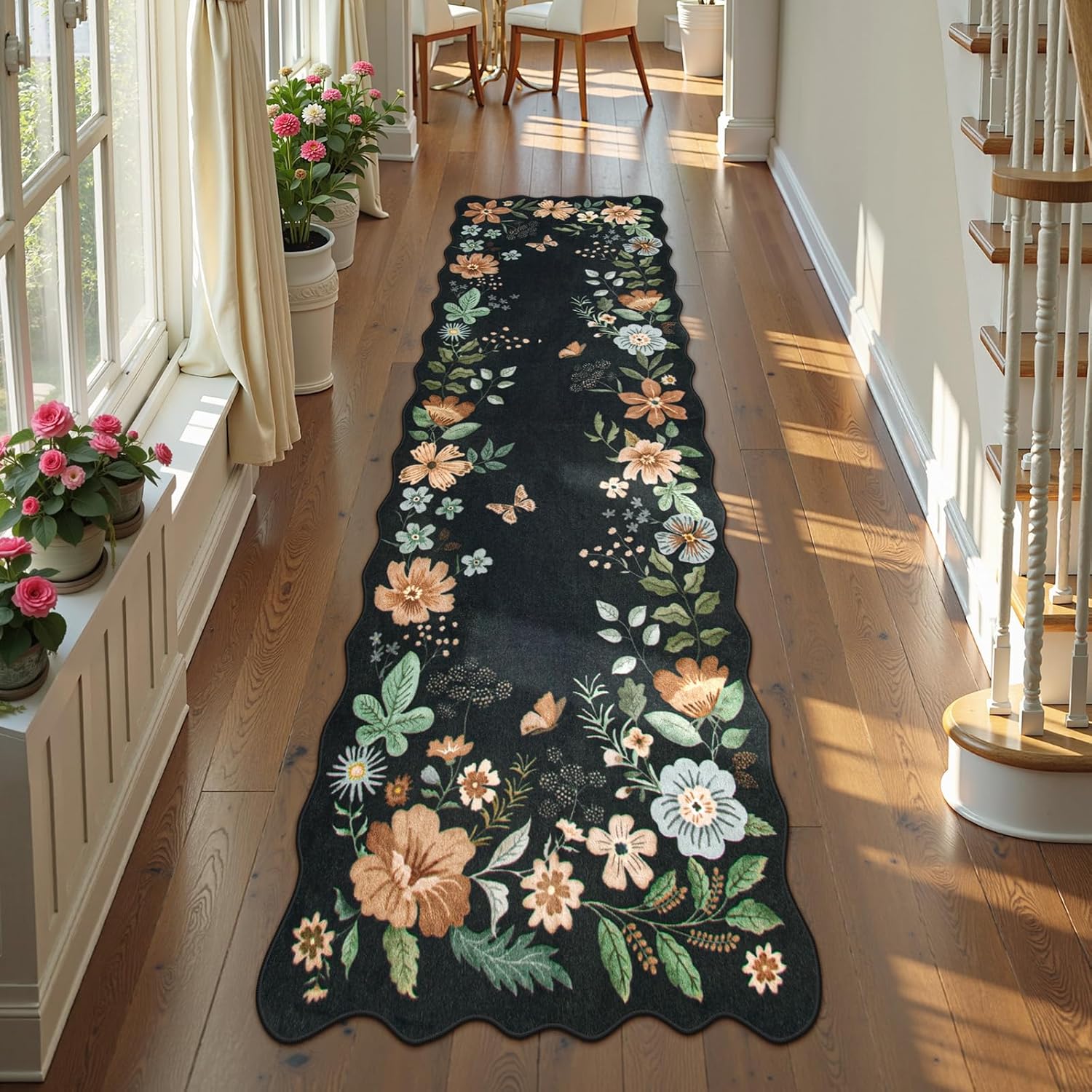 Lahome Floral Washable Rugs 8x10, Non-Slip Soft Green Rug Stain Resistant, Ultra-Thin 8x10 Rugs for Living Room Easy Clean Boho Accent Carpet for Dining Room Office(8x10ft,Green)