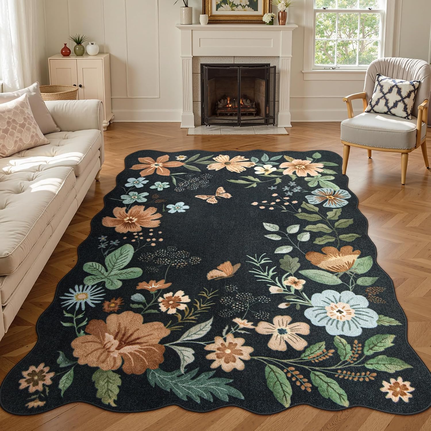 Lahome Floral Washable Rugs 8x10, Non-Slip Soft Green Rug Stain Resistant, Ultra-Thin 8x10 Rugs for Living Room Easy Clean Boho Accent Carpet for Dining Room Office(8x10ft,Green)
