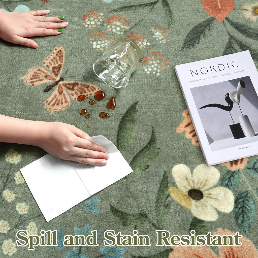 Lahome Floral Washable Rugs 8x10, Non-Slip Soft Green Rug Stain Resistant, Ultra-Thin 8x10 Rugs for Living Room Easy Clean Boho Accent Carpet for Dining Room Office(8x10ft,Green)