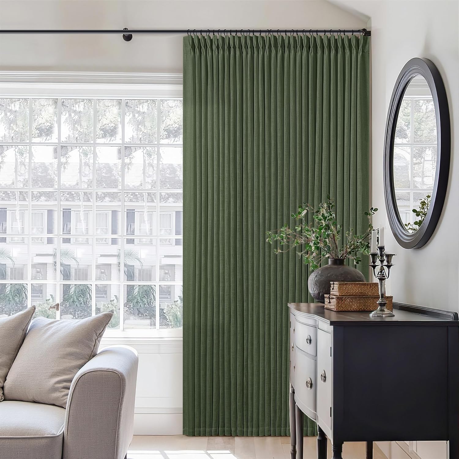 Natural Pinch Pleated Linen Curtains 84 Inch Length 2 Panels for Living Room Bedroom Textured Cream Ivory Birch Semi Sheer Boho Neutral Back Tab Pinch Pleat Hooks Rings Window Curtain 84 Inches Long