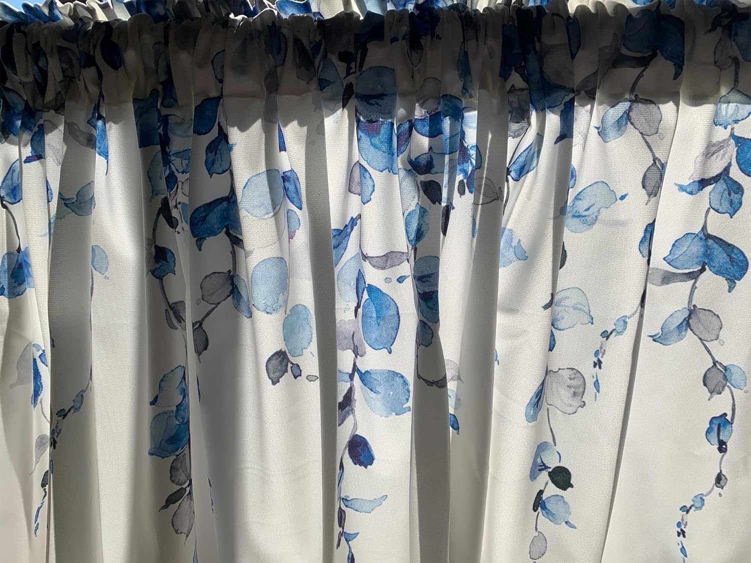 2 Pack Watercolor Blue Leaves Window Valance for Bedroom Living Room, Leaf Vine Plant Curtains Valanes for Windows, 3" Rod Pocket Window Treatment for Season Home Decorations, 54 x 18 Inch, 2 Panel