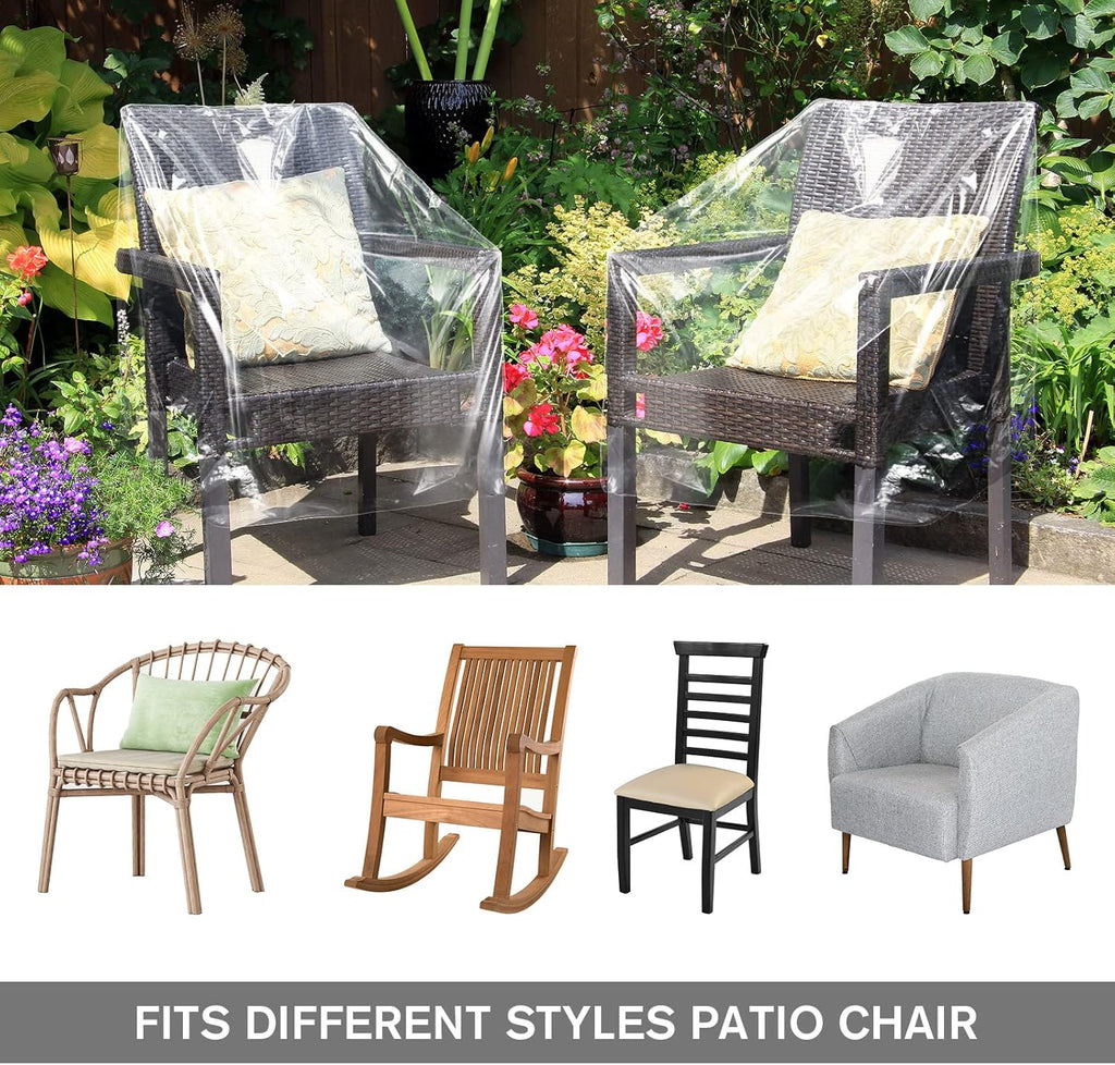 Tudomro 8 Pcs Outdoor Plastic Chair Cover Waterproof Armchair Clear Dust Proof Plastic Couch Cover for Furniture Sofa Chair Couch Recliner Furniture Storage and Moving, 37 x 30 x 30 Inch