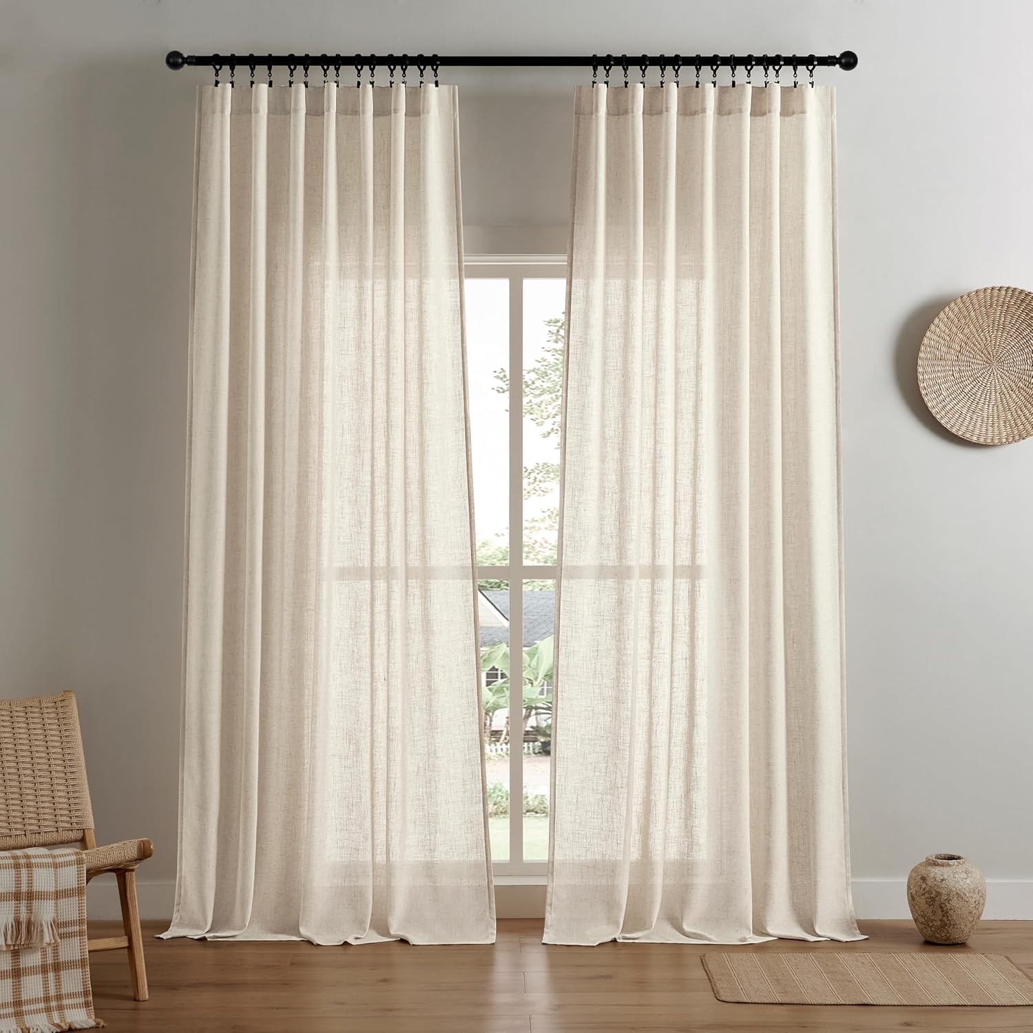Joydeco Linen Curtains 96 inch Length 2 Panel Set, Light Filtering Curtain for Living Room Bedroom, 52 inch Wide Drapes with Rod Pocket Back Tab (96" Lx52 W, Ivory on Linen)