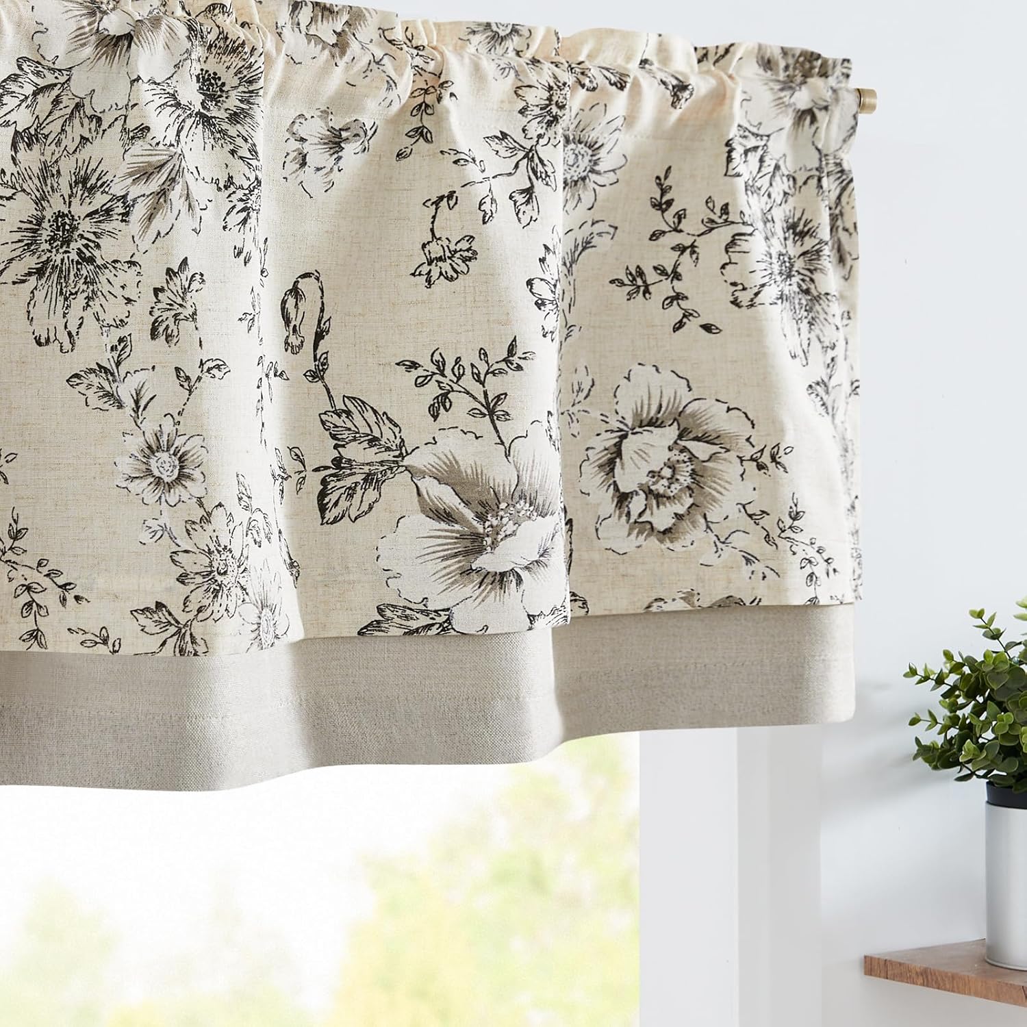 JINCHAN Linen Valance Kitchen Curtain for Windows Double Layer 16 Inch for Living Room Bedroom Bathroom Window Treatment Blackout Vintage Rustic Farmhouse Cottagecore Rod Pocket 1 Panel Taupe on Beige