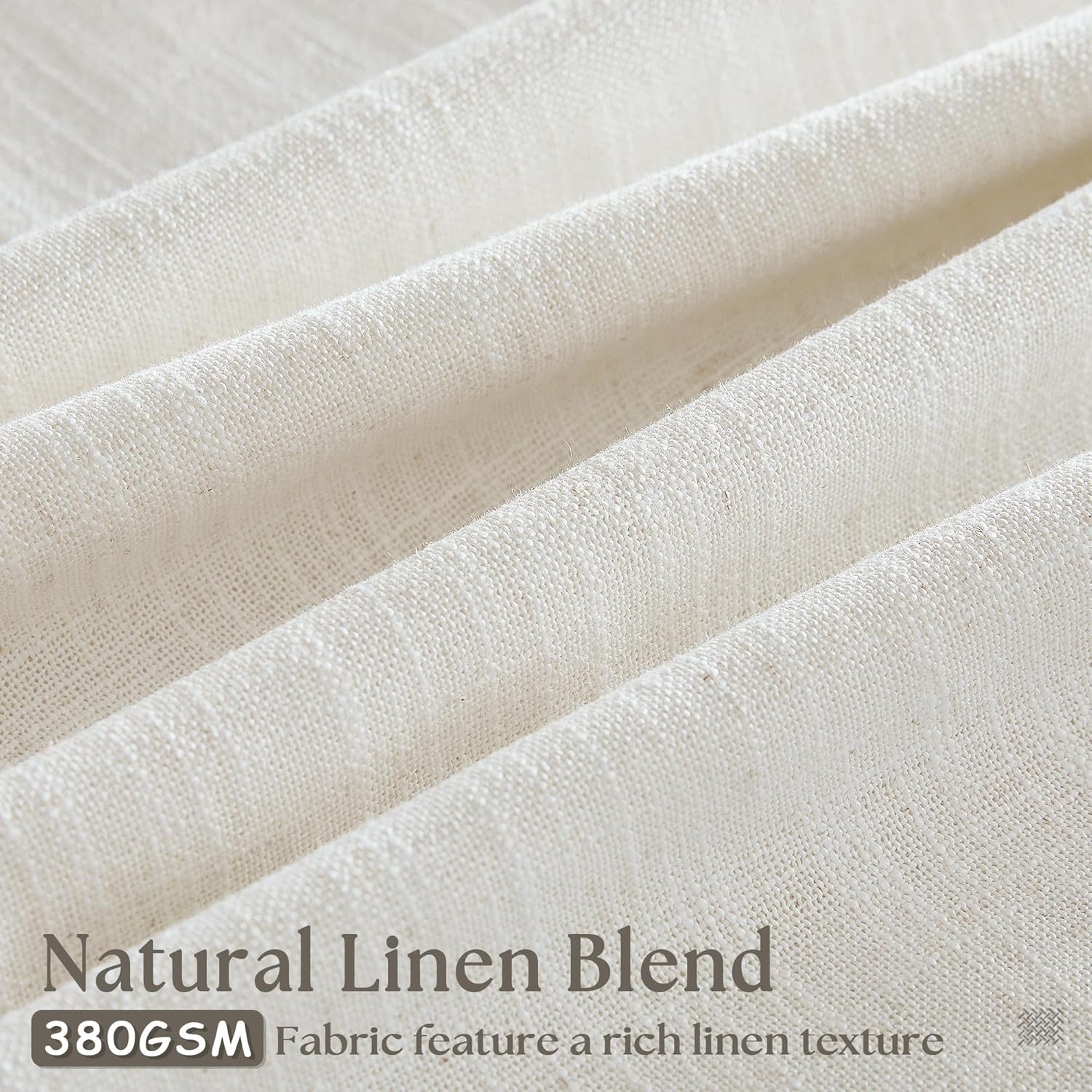 Natural Pinch Pleated Linen Curtains 84 Inch Length 2 Panels for Living Room Bedroom Textured Cream Ivory Birch Semi Sheer Boho Neutral Back Tab Pinch Pleat Hooks Rings Window Curtain 84 Inches Long