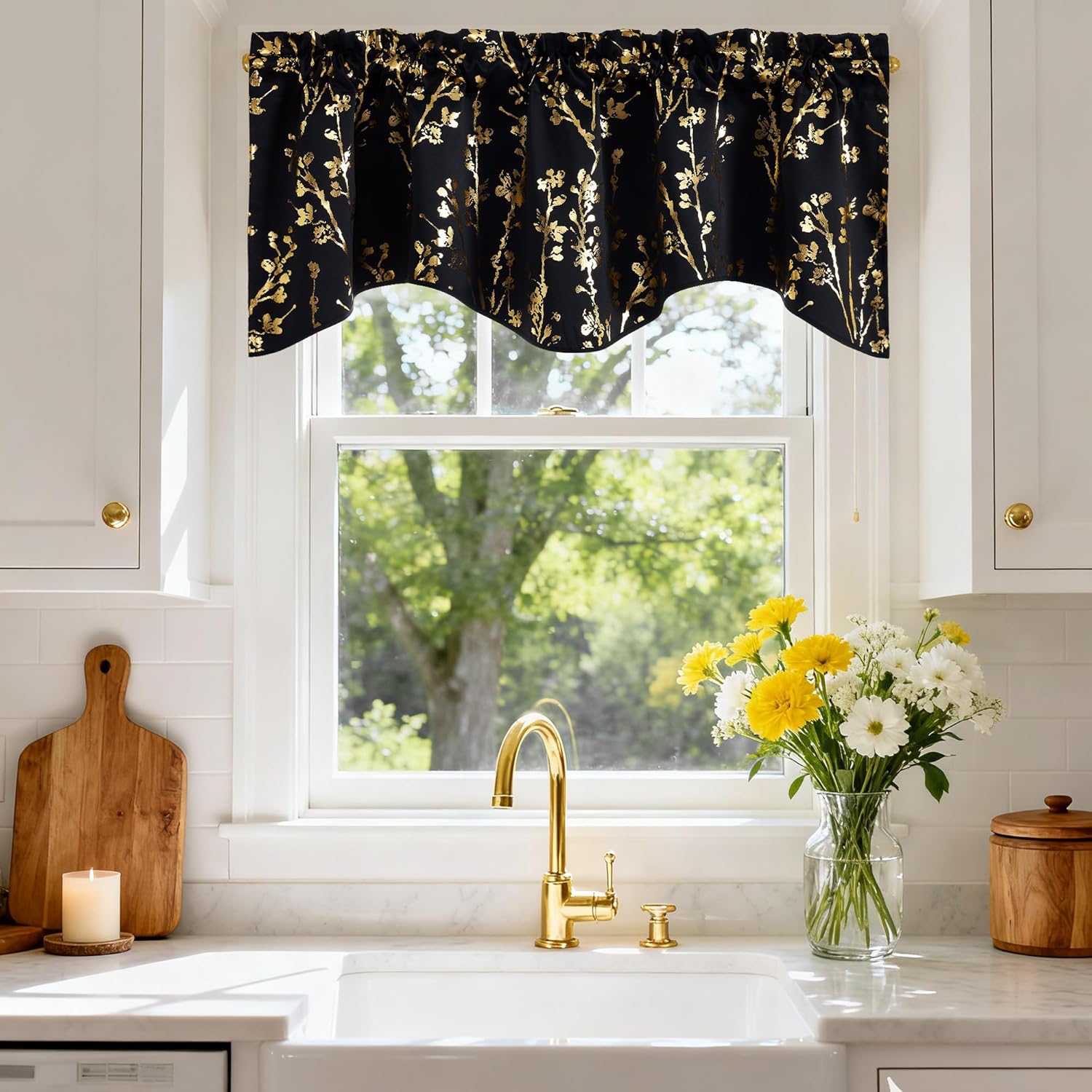 NICETOWN Burgundy Red Blackout Valances, Thermal Insulated Elegant W52 x L18 Scalloped Rod Pocket Curtains Small Window Treatment Tiers Home Decor Panels for Office/Living Room/Christmas, 2 Pairs