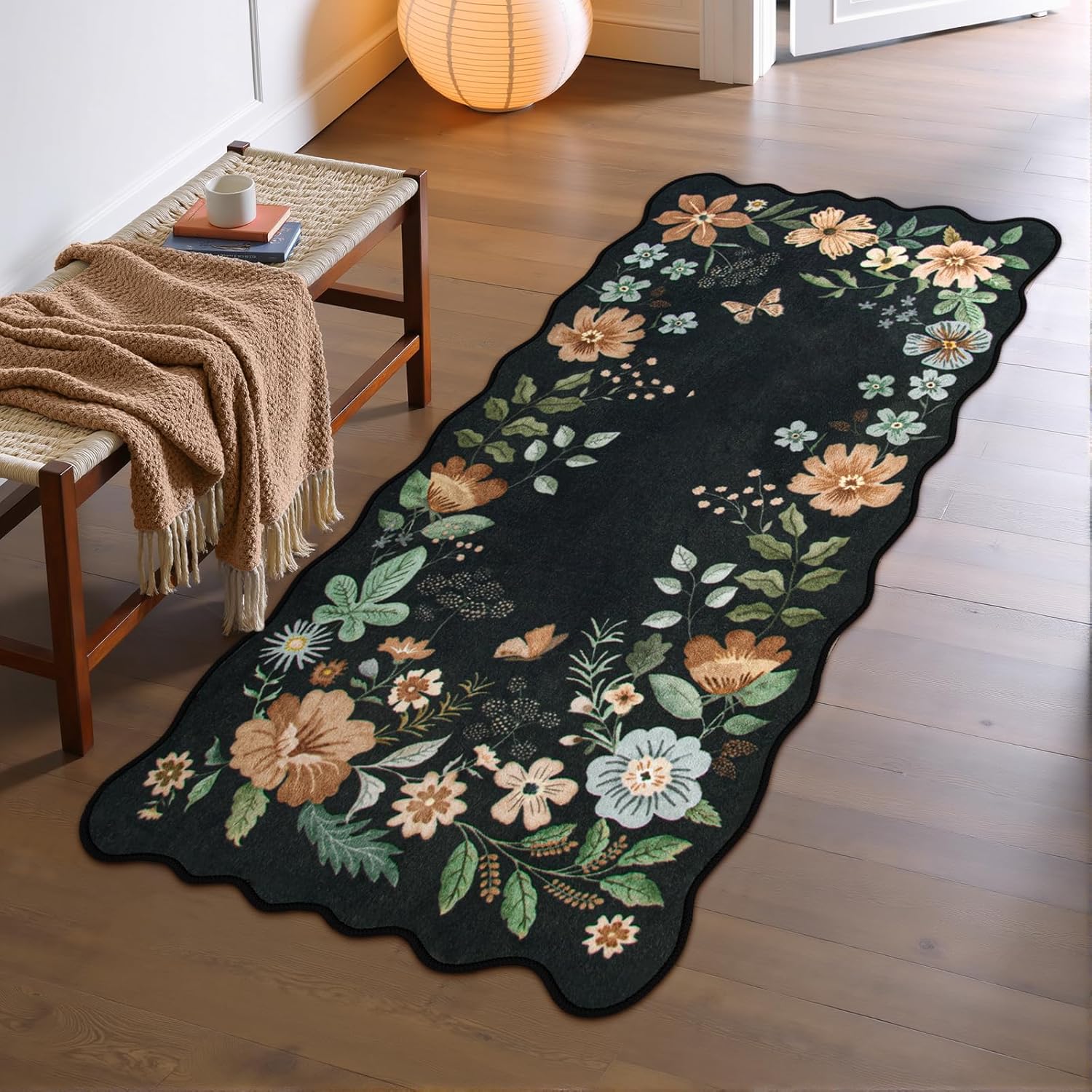 Lahome Floral Washable Rugs 8x10, Non-Slip Soft Green Rug Stain Resistant, Ultra-Thin 8x10 Rugs for Living Room Easy Clean Boho Accent Carpet for Dining Room Office(8x10ft,Green)