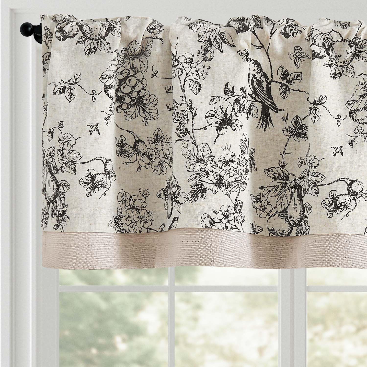 JINCHAN Linen Valance Kitchen Curtain for Windows Double Layer 16 Inch for Living Room Bedroom Bathroom Window Treatment Blackout Vintage Rustic Farmhouse Cottagecore Rod Pocket 1 Panel Taupe on Beige