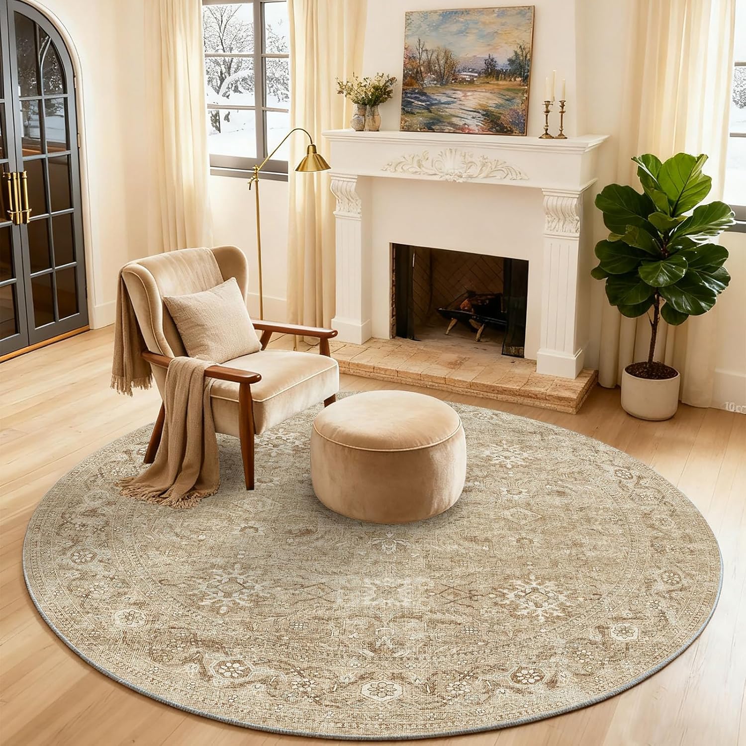 8x10 Area Rugs for Living Room: Washable Rug Stain Resistant Distressed Vintage Floral Rug Non Slip Low Pile Faux Wool Soft Large Area Rugs for Bedroom Bedside Farmhouse Dining Room Kids Nursery