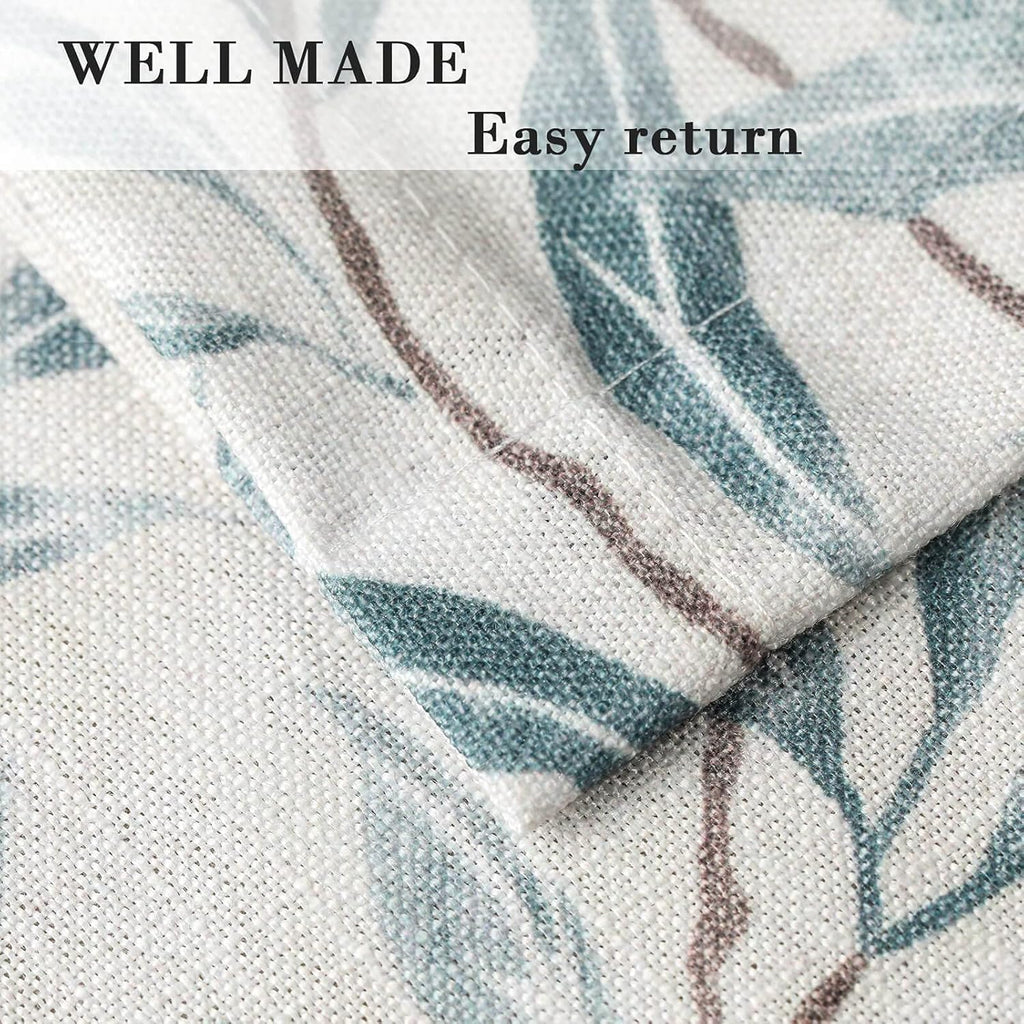 VOGOL Tie-up Valance for Kitchen Windows Tie Up Curtains for Windows Blue Leaf Print Adjustable Balloon Shades Rod Pocket Curtain Panels Valances for Cafe, 52x18, One Piece