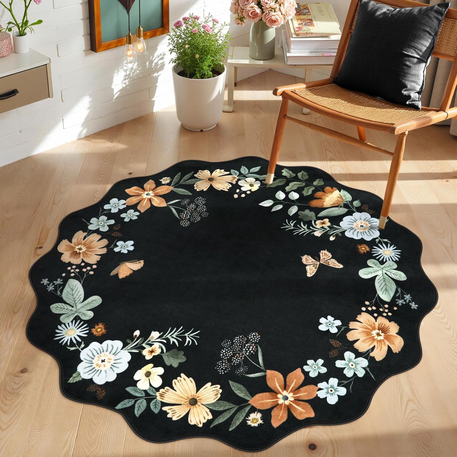 Lahome Floral Washable Rugs 8x10, Non-Slip Soft Green Rug Stain Resistant, Ultra-Thin 8x10 Rugs for Living Room Easy Clean Boho Accent Carpet for Dining Room Office(8x10ft,Green)