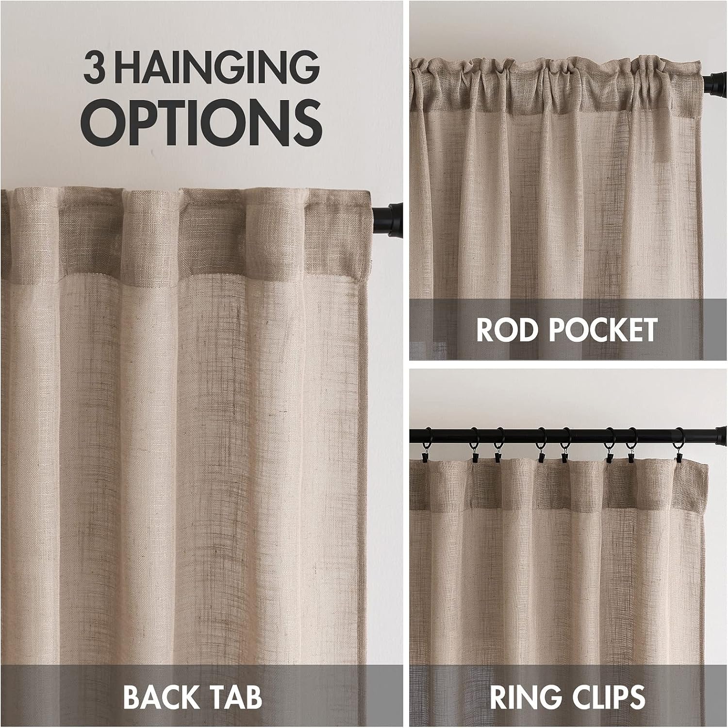 MIULEE Taupe Linen Curtains 84 Inch Length for Bedroom Living Room, Soft Thick Linen Textured Window Drapes Semi Sheer Light Filtering Back Tab Rod Pocket Burlap Look Farmhouse Country Decor, 2 Panels