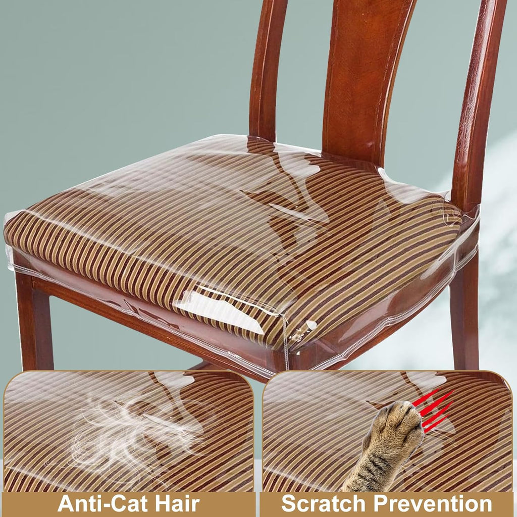 6 Pack Plastic Chair Covers for Dining Chair, Clear Chair Seat Cover Plastic Covers, PVC Seat Protector, Waterproof Kitty Scratch Resistant for Most 21"- 23" Chair