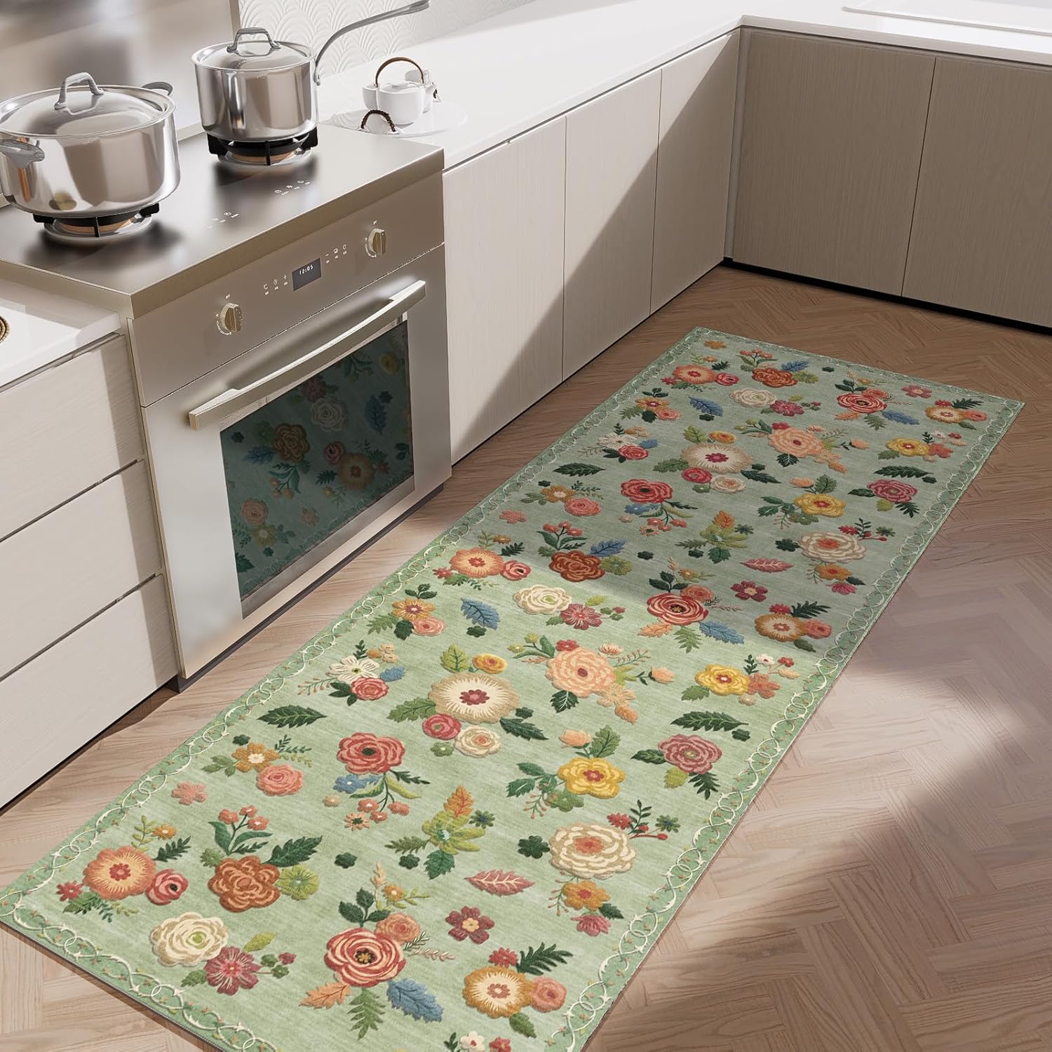 8x10 Area Rugs for Living Room: Washable Rug Stain Resistant Distressed Vintage Floral Rug Non Slip Low Pile Faux Wool Soft Large Area Rugs for Bedroom Bedside Farmhouse Dining Room Kids Nursery