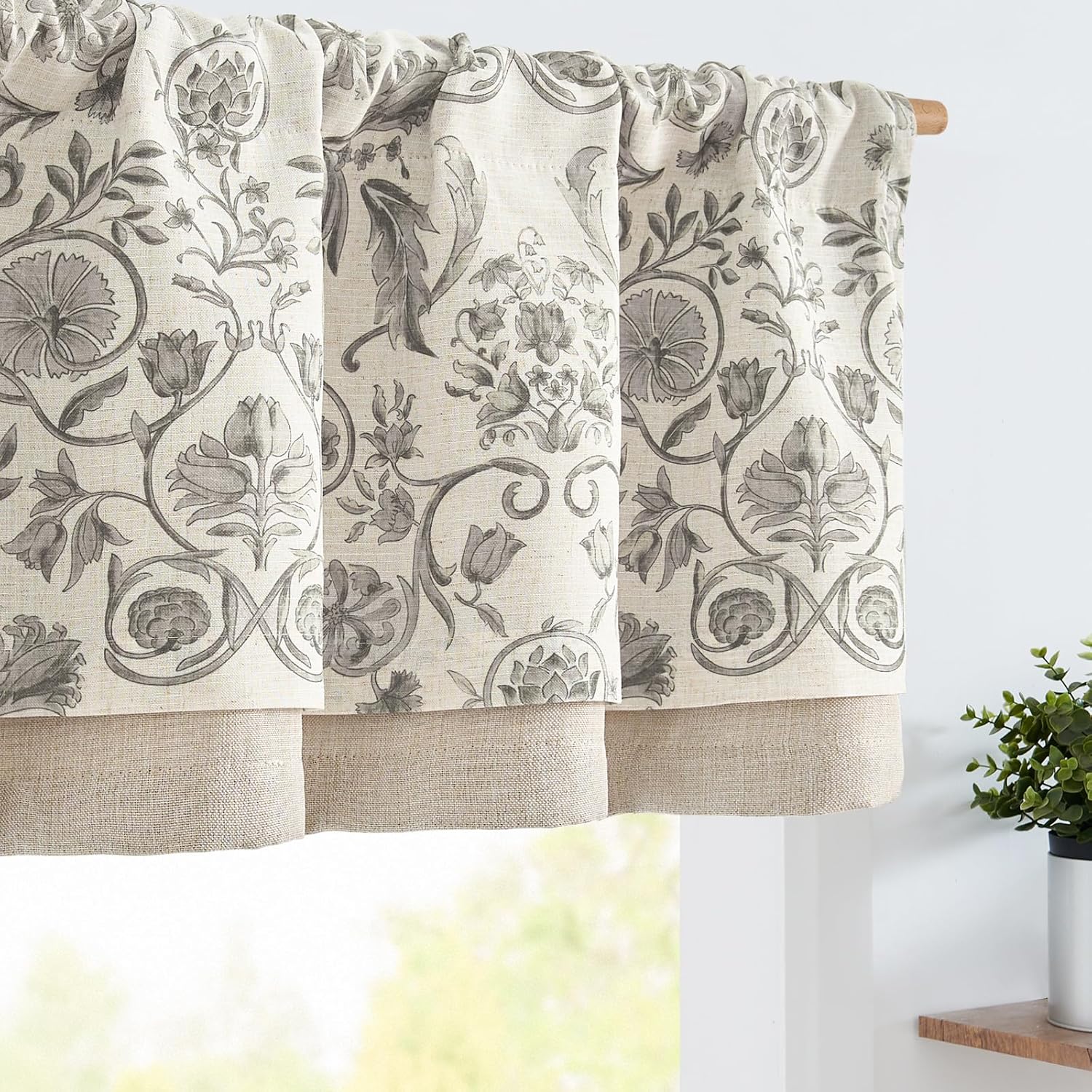 JINCHAN Linen Valance Kitchen Curtain for Windows Double Layer 16 Inch for Living Room Bedroom Bathroom Window Treatment Blackout Vintage Rustic Farmhouse Cottagecore Rod Pocket 1 Panel Taupe on Beige