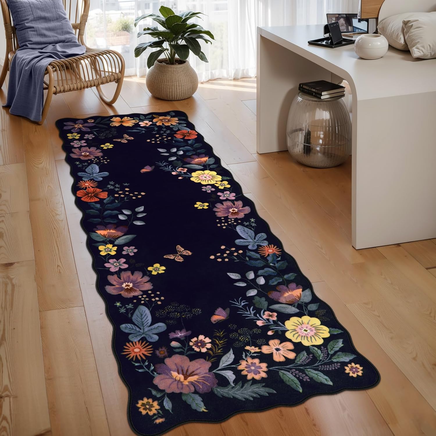 Lahome Floral Washable Rugs 8x10, Non-Slip Soft Green Rug Stain Resistant, Ultra-Thin 8x10 Rugs for Living Room Easy Clean Boho Accent Carpet for Dining Room Office(8x10ft,Green)