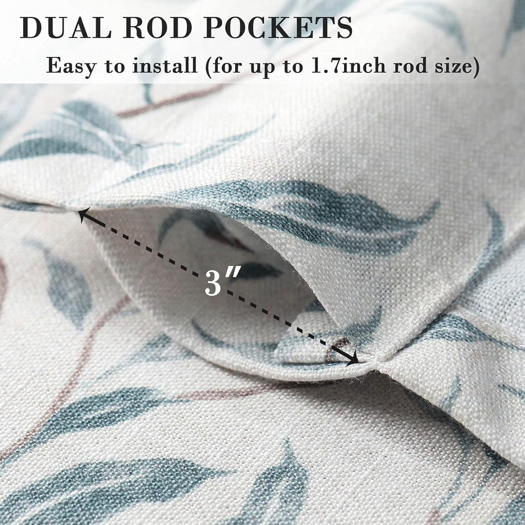 VOGOL Tie-up Valance for Kitchen Windows Tie Up Curtains for Windows Blue Leaf Print Adjustable Balloon Shades Rod Pocket Curtain Panels Valances for Cafe, 52x18, One Piece