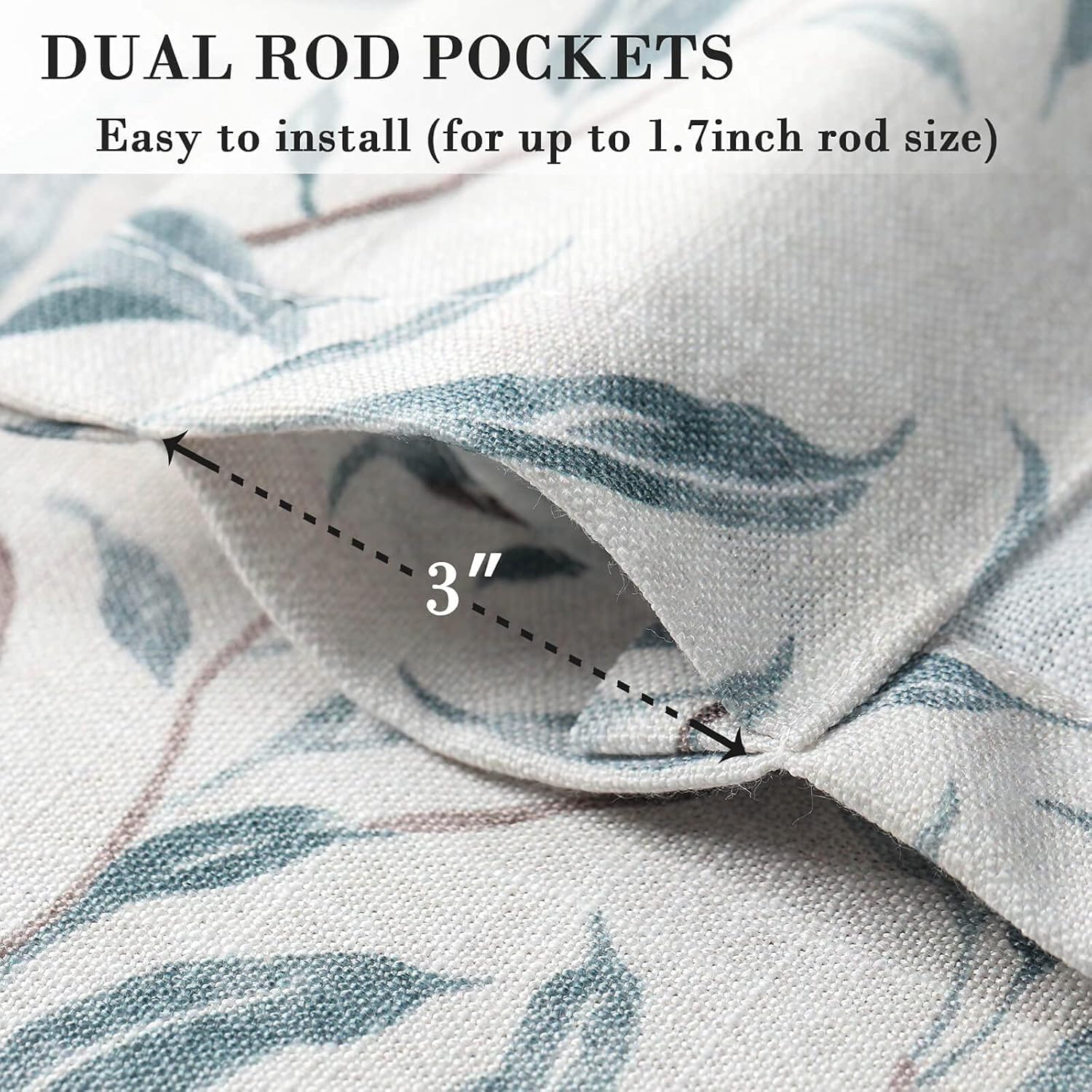 VOGOL Tie-up Valance for Kitchen Windows Tie Up Curtains for Windows Blue Leaf Print Adjustable Balloon Shades Rod Pocket Curtain Panels Valances for Cafe, 52x18, One Piece