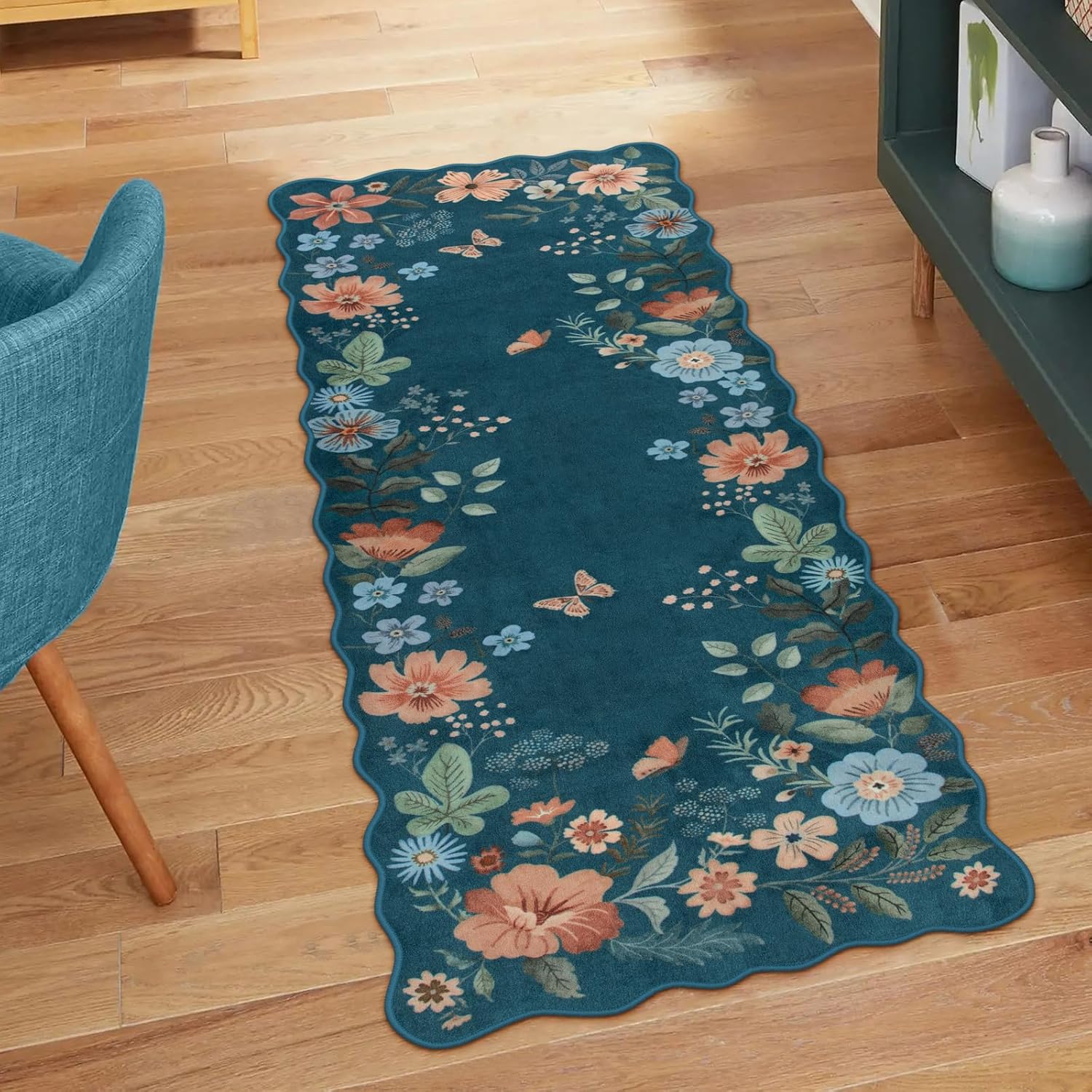 Lahome Floral Washable Rugs 8x10, Non-Slip Soft Green Rug Stain Resistant, Ultra-Thin 8x10 Rugs for Living Room Easy Clean Boho Accent Carpet for Dining Room Office(8x10ft,Green)