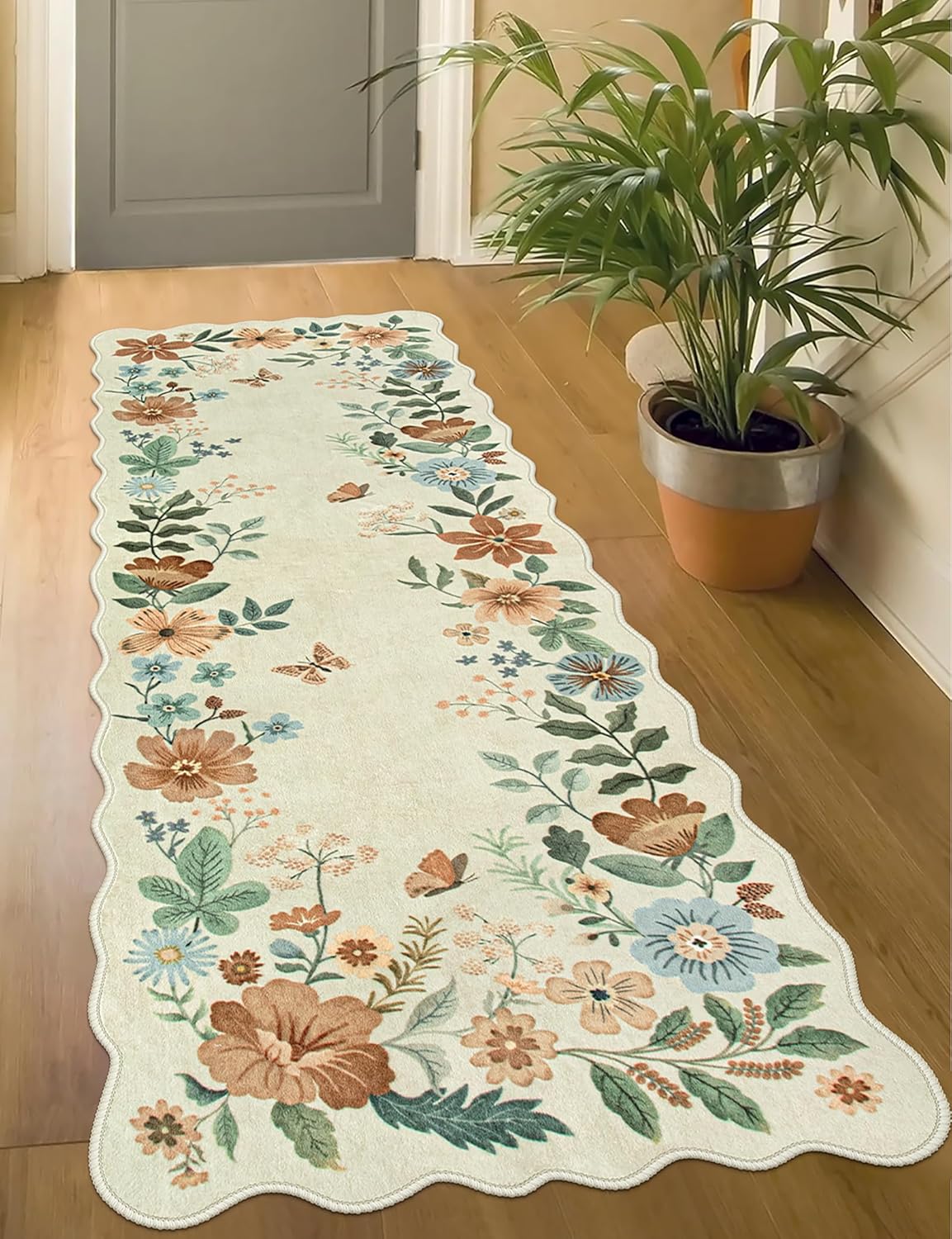 Lahome Floral Washable Rugs 8x10, Non-Slip Soft Green Rug Stain Resistant, Ultra-Thin 8x10 Rugs for Living Room Easy Clean Boho Accent Carpet for Dining Room Office(8x10ft,Green)