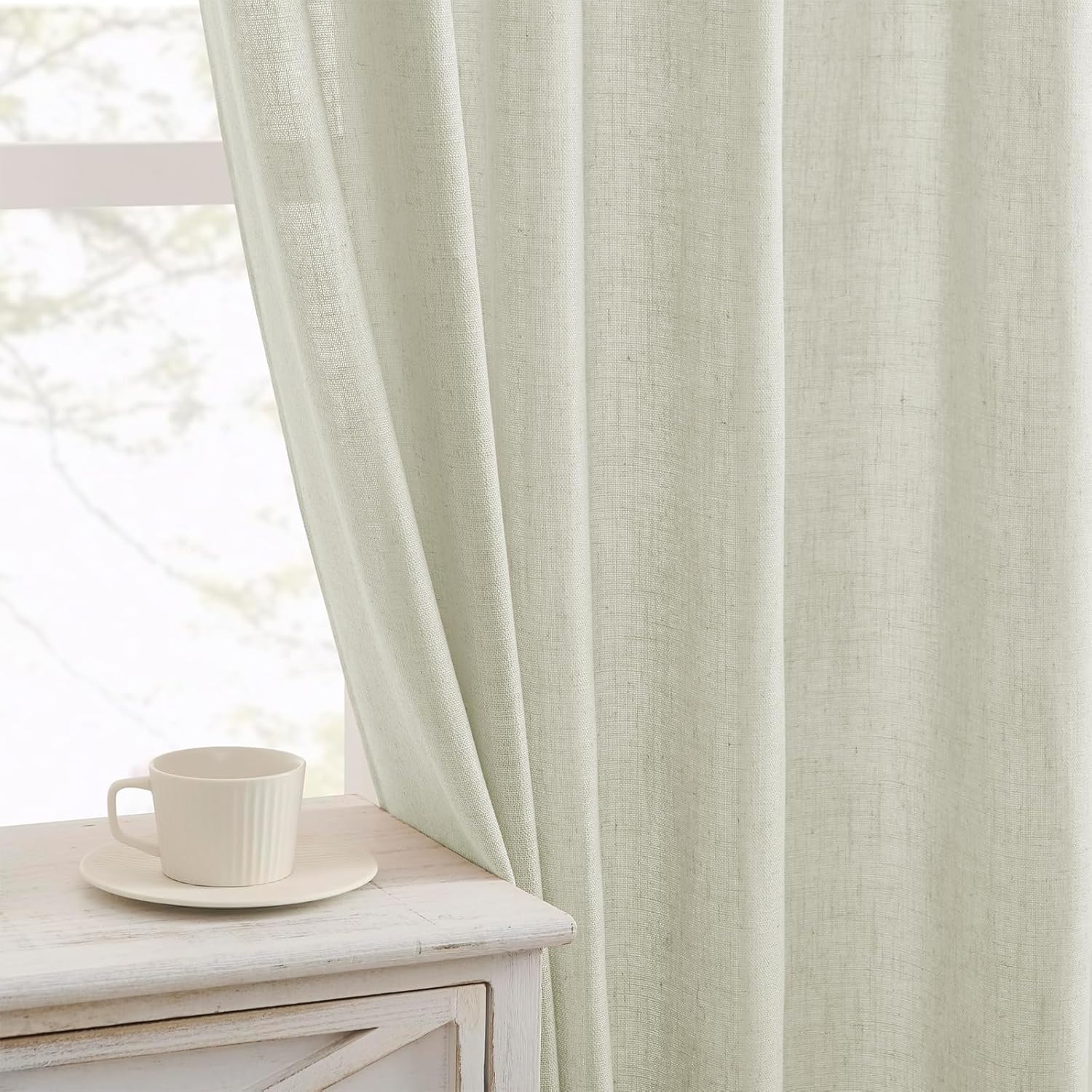 Joydeco Linen Curtains 96 inch Length 2 Panel Set, Light Filtering Curtain for Living Room Bedroom, 52 inch Wide Drapes with Rod Pocket Back Tab (96" Lx52 W, Ivory on Linen)