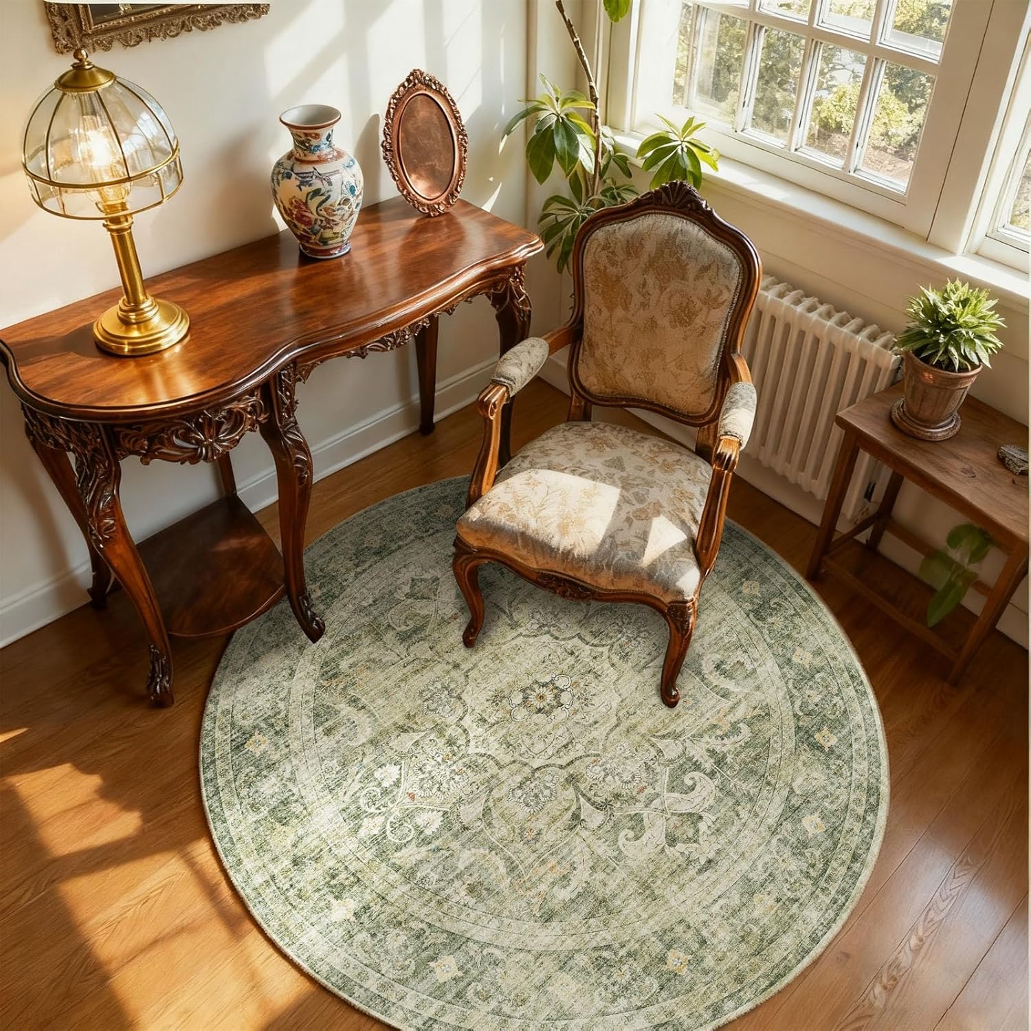 8x10 Area Rugs for Living Room: Washable Rug Stain Resistant Distressed Vintage Floral Rug Non Slip Low Pile Faux Wool Soft Large Area Rugs for Bedroom Bedside Farmhouse Dining Room Kids Nursery