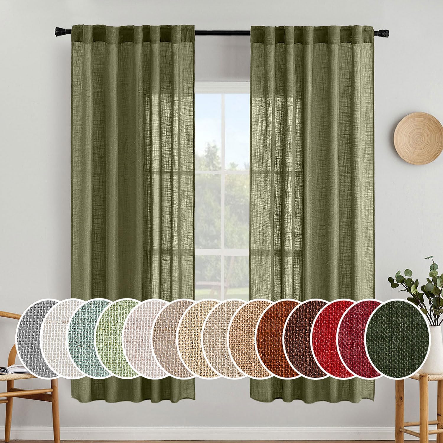 MIULEE Taupe Linen Curtains 84 Inch Length for Bedroom Living Room, Soft Thick Linen Textured Window Drapes Semi Sheer Light Filtering Back Tab Rod Pocket Burlap Look Farmhouse Country Decor, 2 Panels