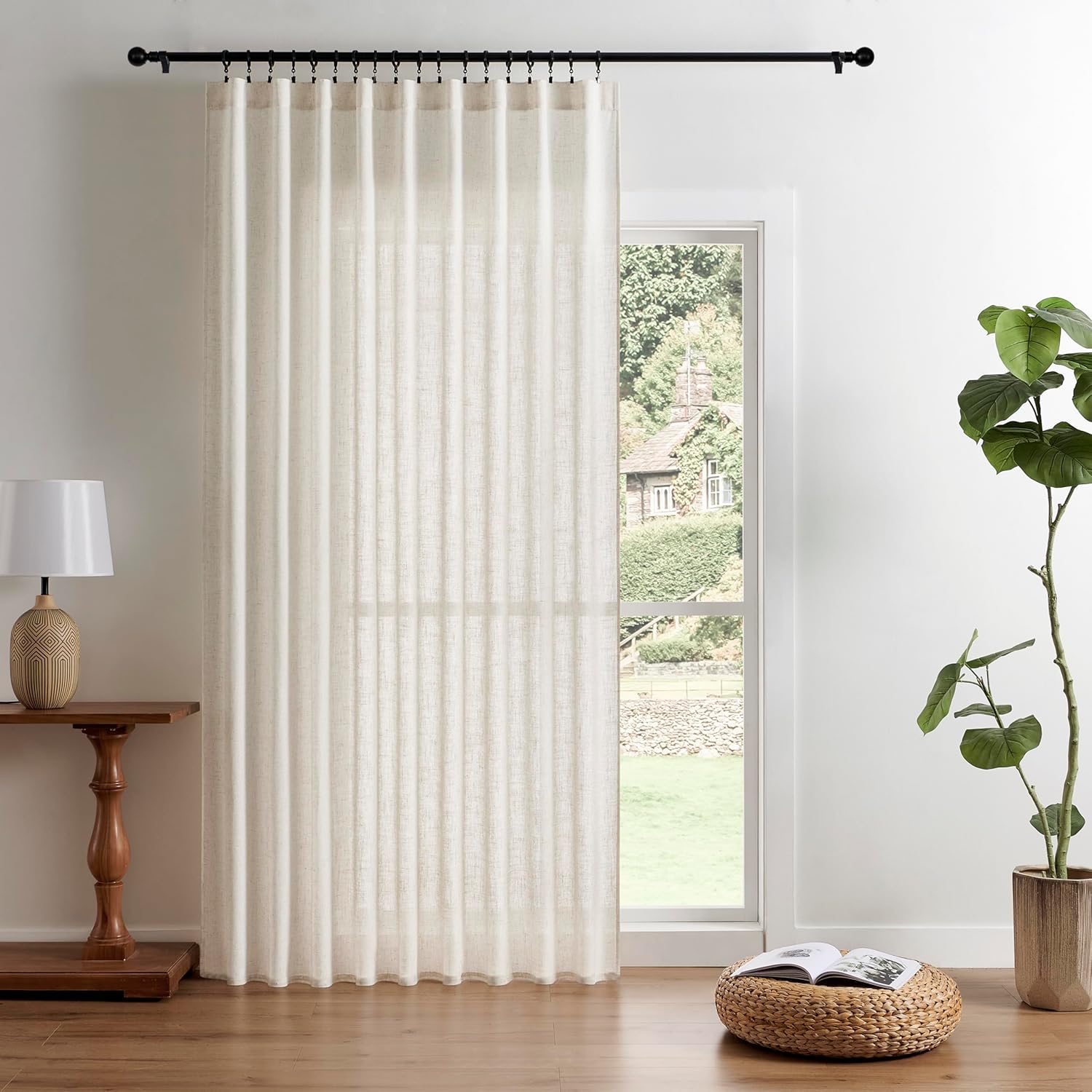 Joydeco Linen Curtains 96 inch Length 2 Panel Set, Light Filtering Curtain for Living Room Bedroom, 52 inch Wide Drapes with Rod Pocket Back Tab (96" Lx52 W, Ivory on Linen)