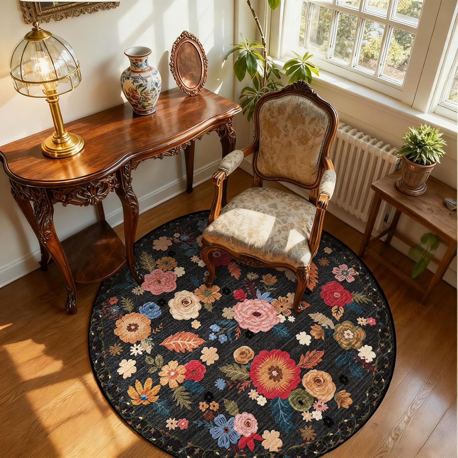 8x10 Area Rugs for Living Room: Washable Rug Stain Resistant Distressed Vintage Floral Rug Non Slip Low Pile Faux Wool Soft Large Area Rugs for Bedroom Bedside Farmhouse Dining Room Kids Nursery