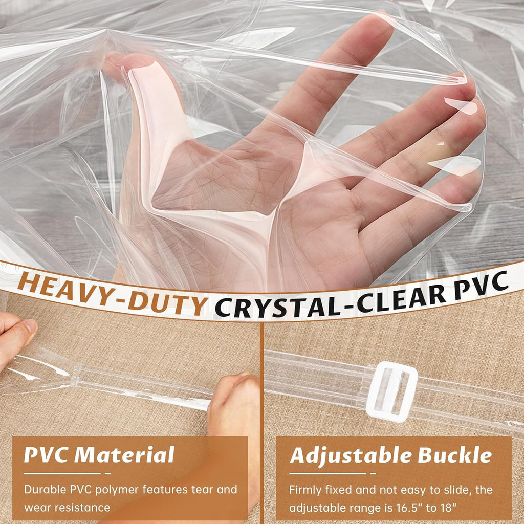 Zipcase 6 Pack Stain, Water and Kitty Scratch Resistant Clear Dining Chair Covers/Slipcovers Chair Protector Waterproof PVC Material, 17”D x 18”W x 4”H with Adjustable Belt Strap, Set of 6