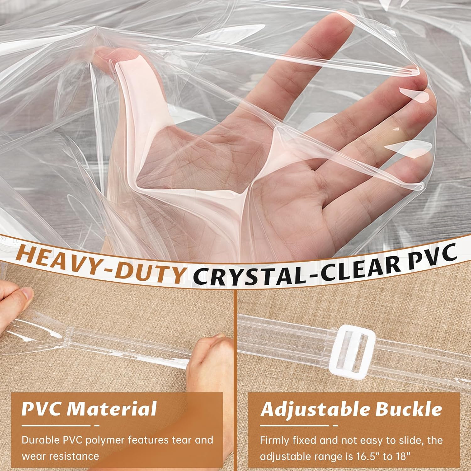 Zipcase 6 Pack Stain, Water and Kitty Scratch Resistant Clear Dining Chair Covers/Slipcovers Chair Protector Waterproof PVC Material, 17”D x 18”W x 4”H with Adjustable Belt Strap, Set of 6