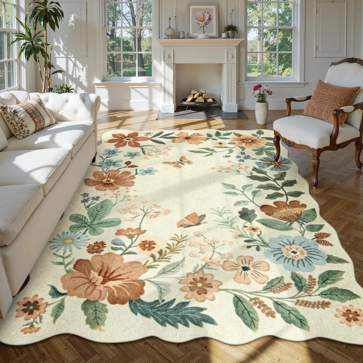 Lahome Floral Washable Rugs 8x10, Non-Slip Soft Green Rug Stain Resistant, Ultra-Thin 8x10 Rugs for Living Room Easy Clean Boho Accent Carpet for Dining Room Office(8x10ft,Green)
