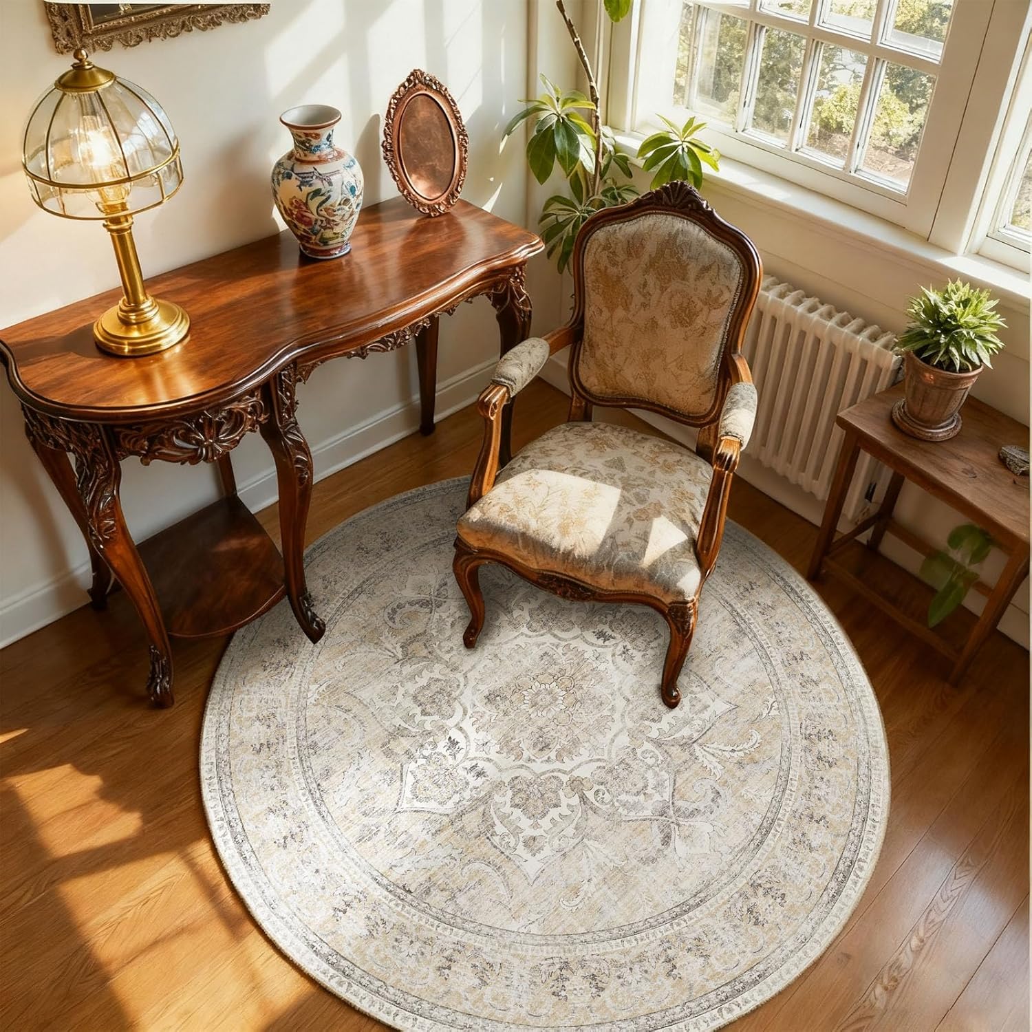 8x10 Area Rugs for Living Room: Washable Rug Stain Resistant Distressed Vintage Floral Rug Non Slip Low Pile Faux Wool Soft Large Area Rugs for Bedroom Bedside Farmhouse Dining Room Kids Nursery