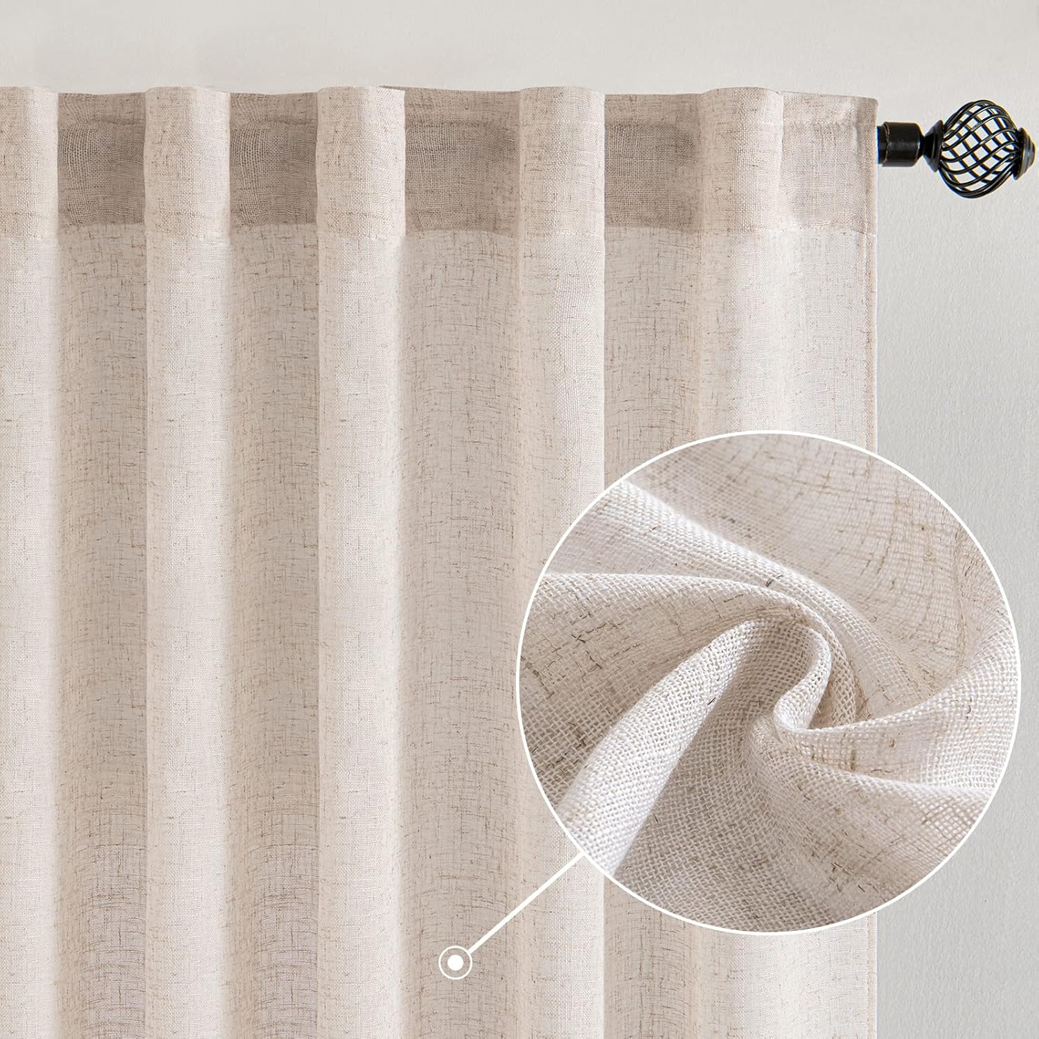 MIULEE Taupe Linen Curtains 84 Inch Length for Bedroom Living Room, Soft Thick Linen Textured Window Drapes Semi Sheer Light Filtering Back Tab Rod Pocket Burlap Look Farmhouse Country Decor, 2 Panels