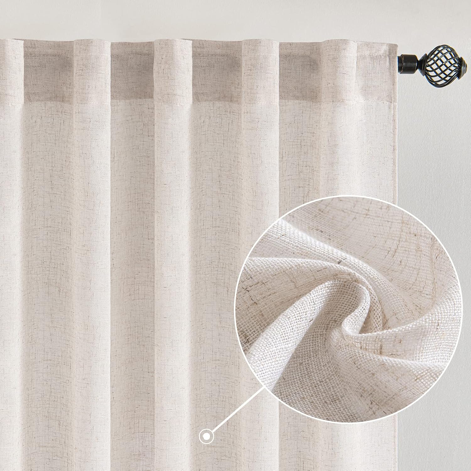 MIULEE Taupe Linen Curtains 84 Inch Length for Bedroom Living Room, Soft Thick Linen Textured Window Drapes Semi Sheer Light Filtering Back Tab Rod Pocket Burlap Look Farmhouse Country Decor, 2 Panels