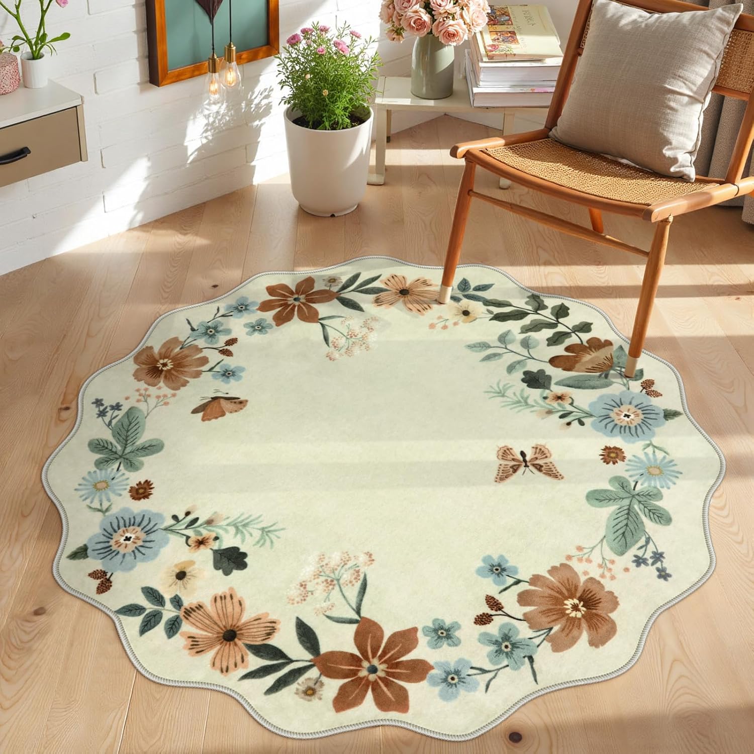 Lahome Floral Washable Rugs 8x10, Non-Slip Soft Green Rug Stain Resistant, Ultra-Thin 8x10 Rugs for Living Room Easy Clean Boho Accent Carpet for Dining Room Office(8x10ft,Green)