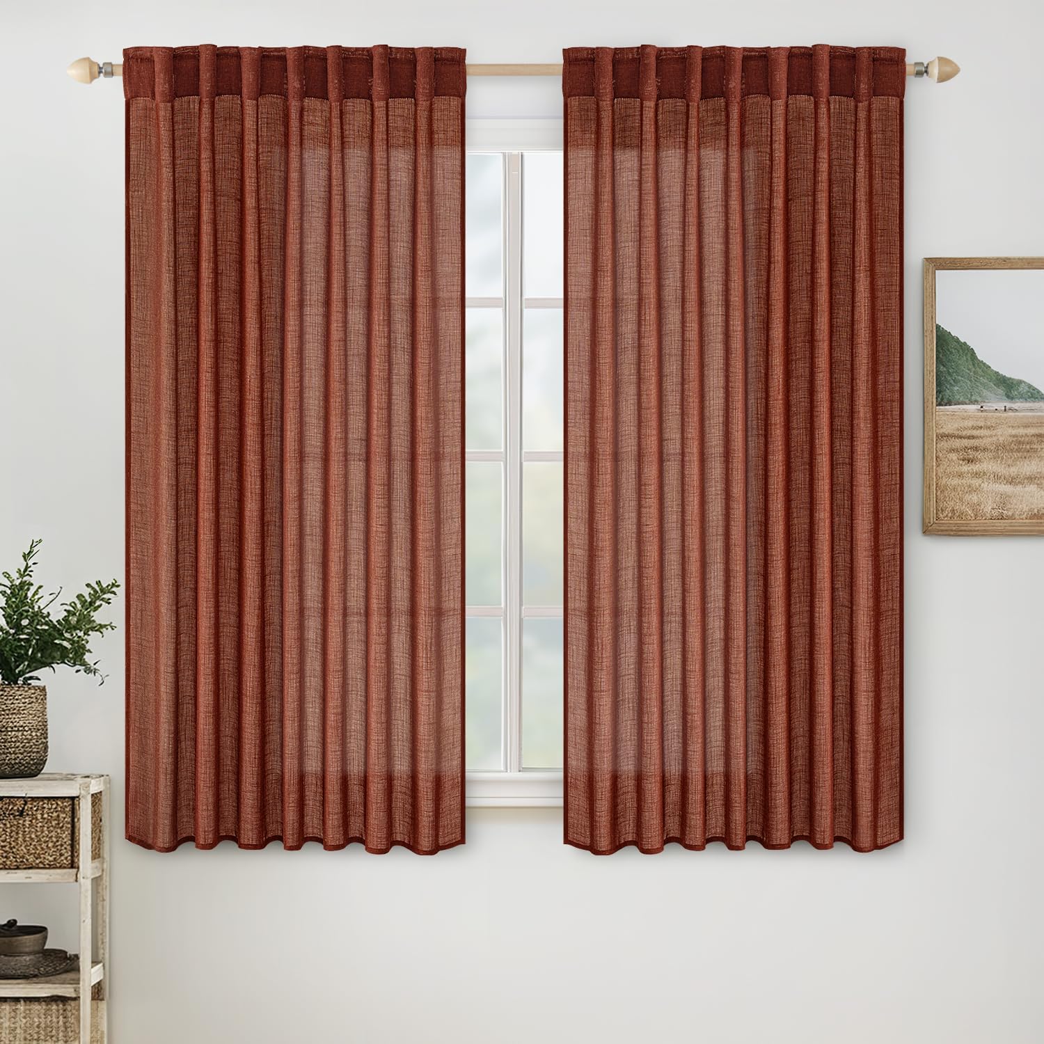 MIULEE Taupe Linen Curtains 84 Inch Length for Bedroom Living Room, Soft Thick Linen Textured Window Drapes Semi Sheer Light Filtering Back Tab Rod Pocket Burlap Look Farmhouse Country Decor, 2 Panels