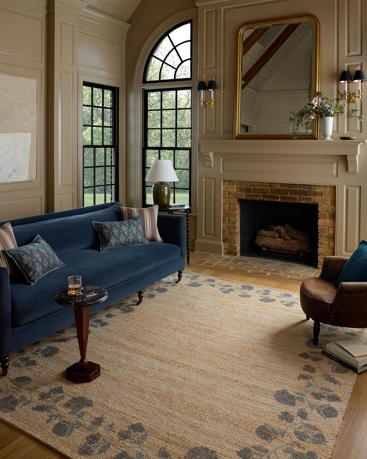 Loloi Chris Loves Julia Rue Collection RUE-01 Wheat/Sage 3'-6" x 5'-6" Accent Rug Jute Neutral Floral Living Room Bedroom Rug