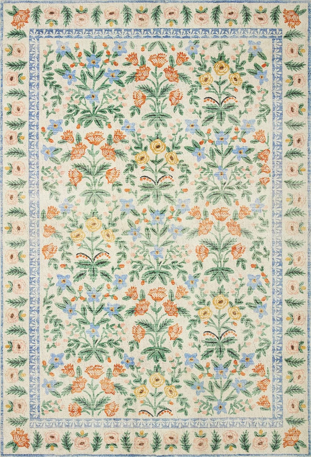 Loloi Rifle Paper Co. Eden Collection EDE-02 Mughal Garden Cream 5'-0" x 7'-6" Area Rug feat. CloudPile™