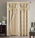 GLORY RUGS Jacquard Luxury Window 2 Panel Set Brown Curtain with Attached Valance and Backing Bedroom Living Room Dining 2 Curtains 55x84 inches Each Jana