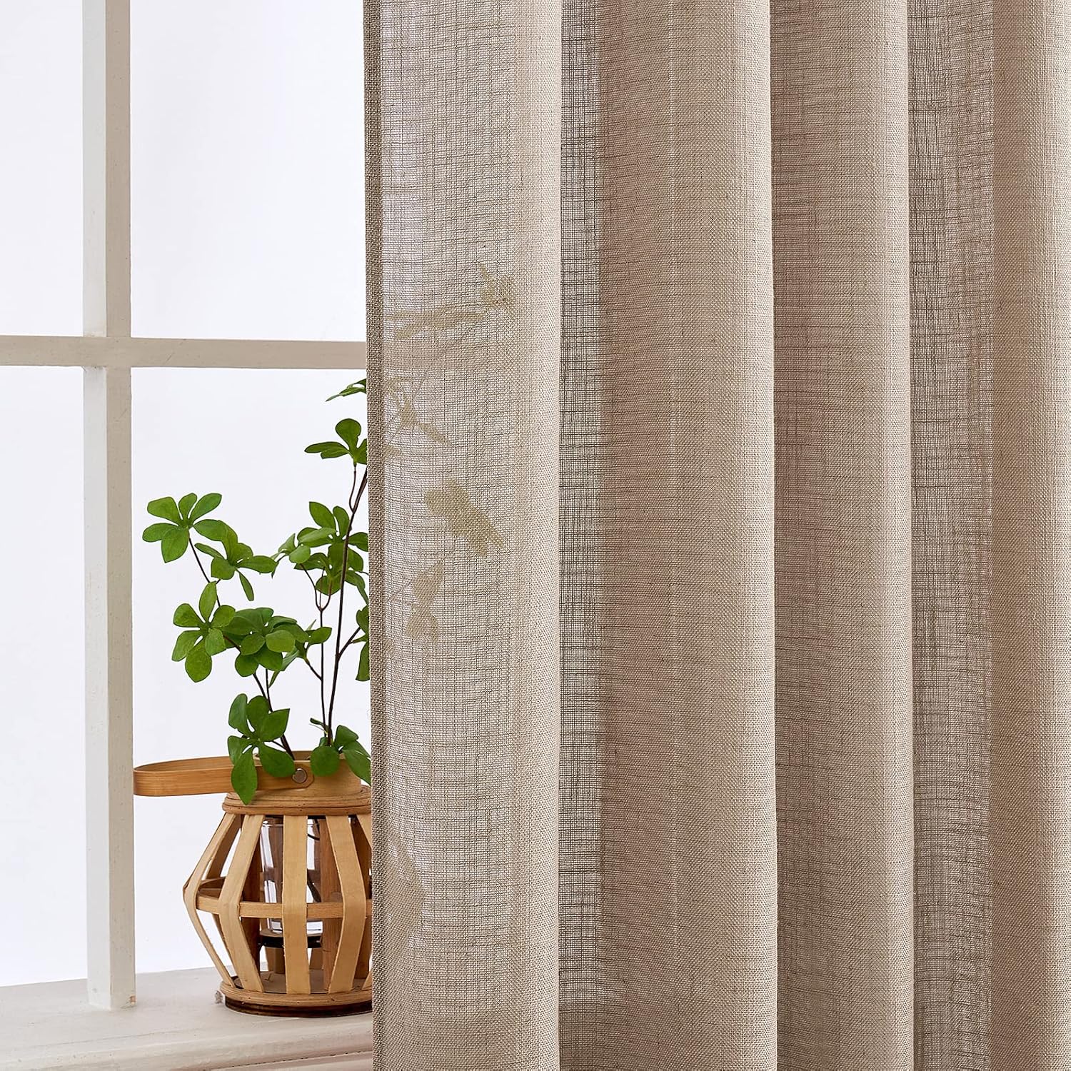 MIULEE Taupe Linen Curtains 84 Inch Length for Bedroom Living Room, Soft Thick Linen Textured Window Drapes Semi Sheer Light Filtering Back Tab Rod Pocket Burlap Look Farmhouse Country Decor, 2 Panels