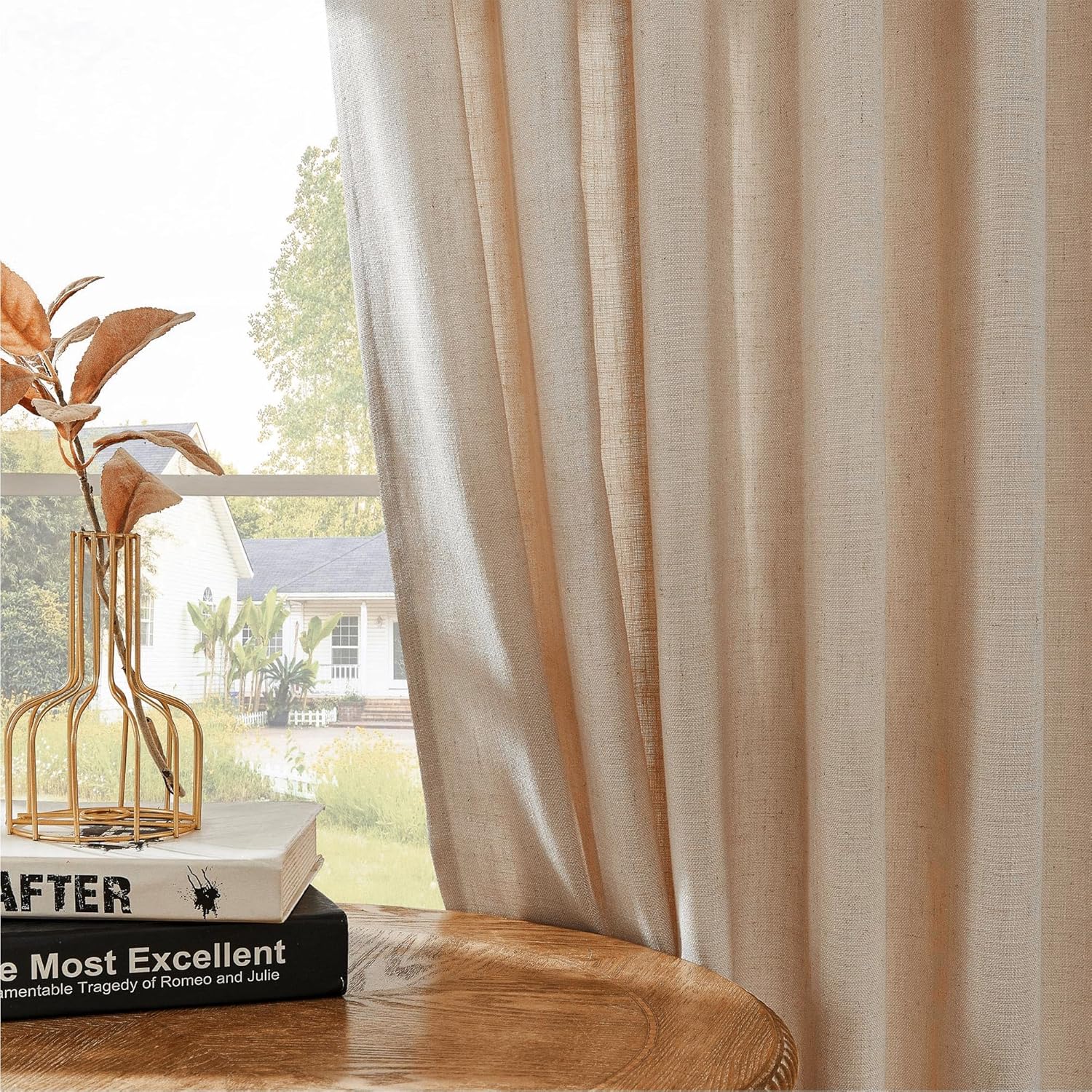 Joydeco Linen Curtains 96 inch Length 2 Panel Set, Light Filtering Curtain for Living Room Bedroom, 52 inch Wide Drapes with Rod Pocket Back Tab (96" Lx52 W, Ivory on Linen)